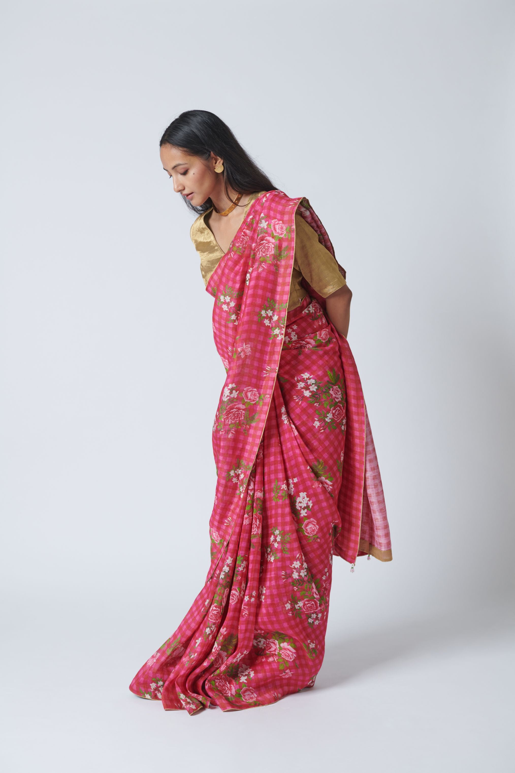 Touch-me-not Pink Silk Linen Sari