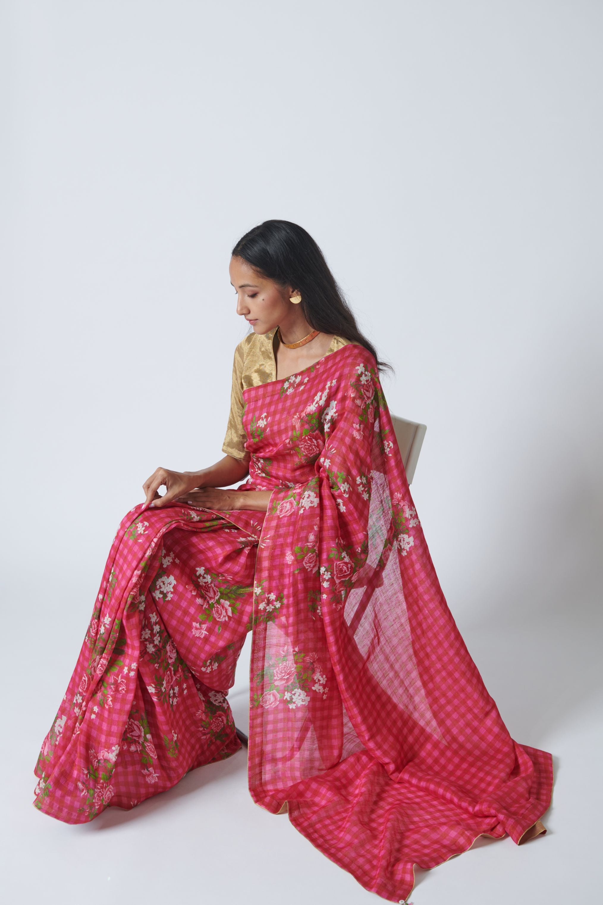 Touch-me-not Pink Silk Linen Sari