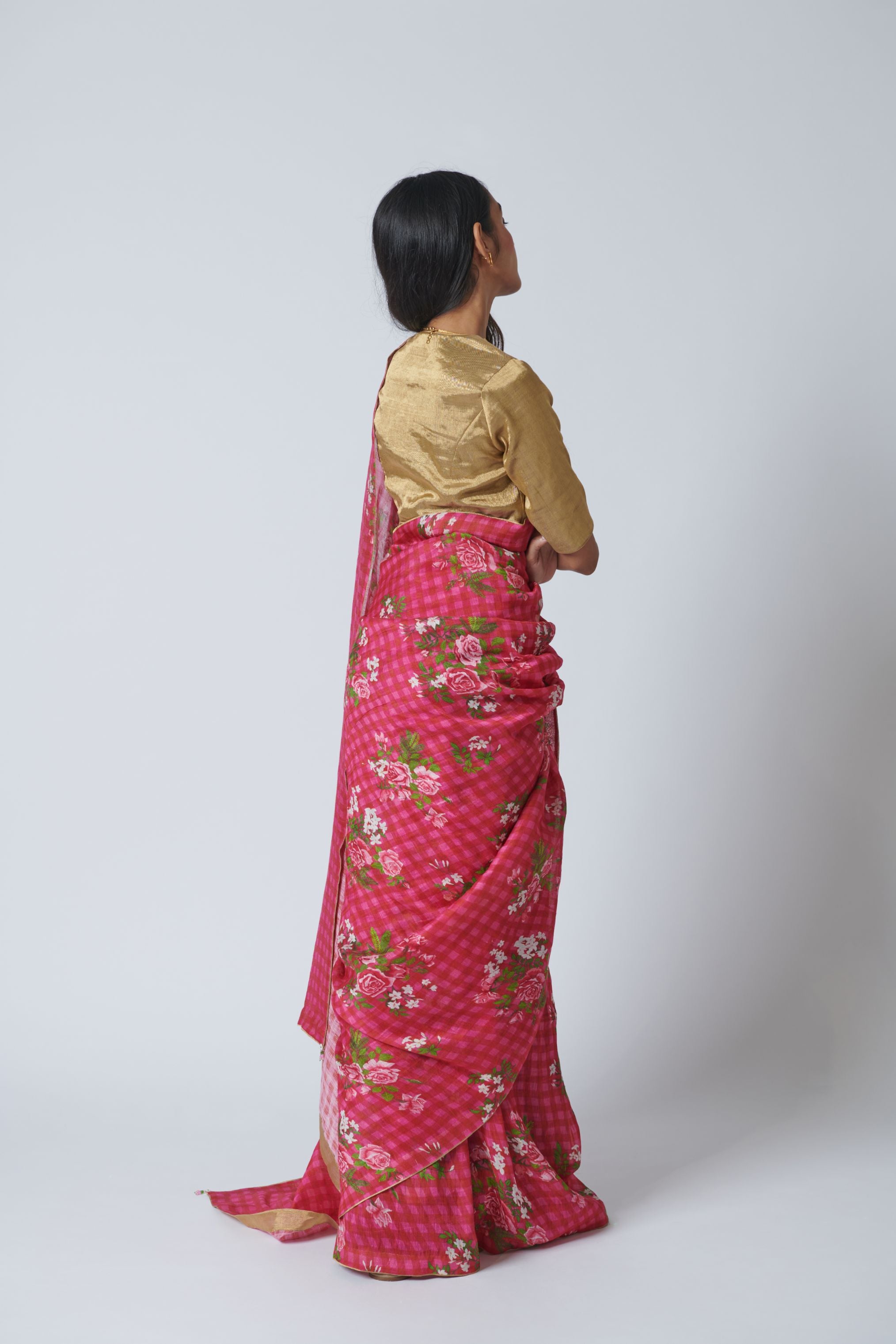 Touch-me-not Pink Silk Linen Sari