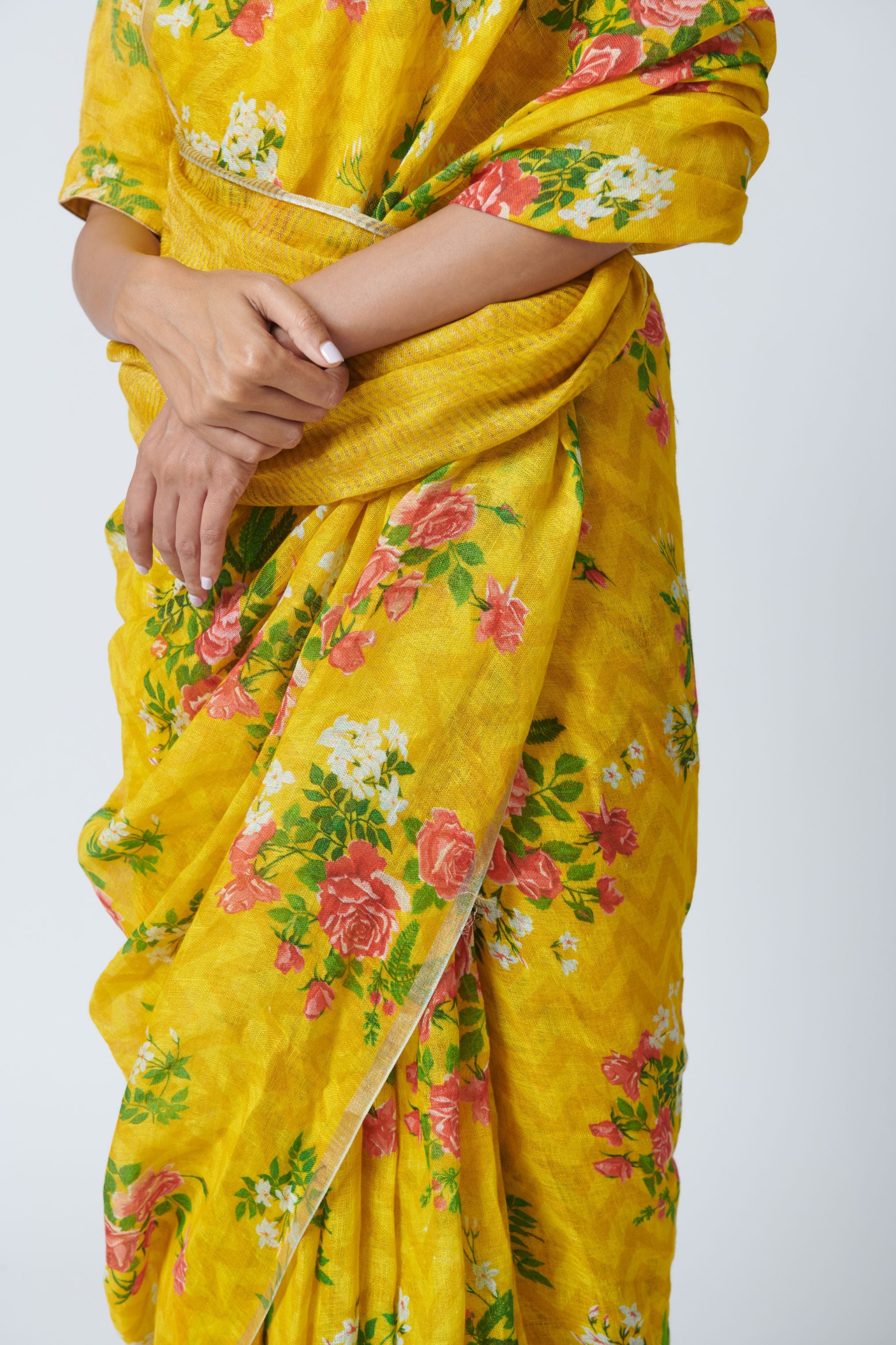 Touch-Me-Not Yellow Linen Sari