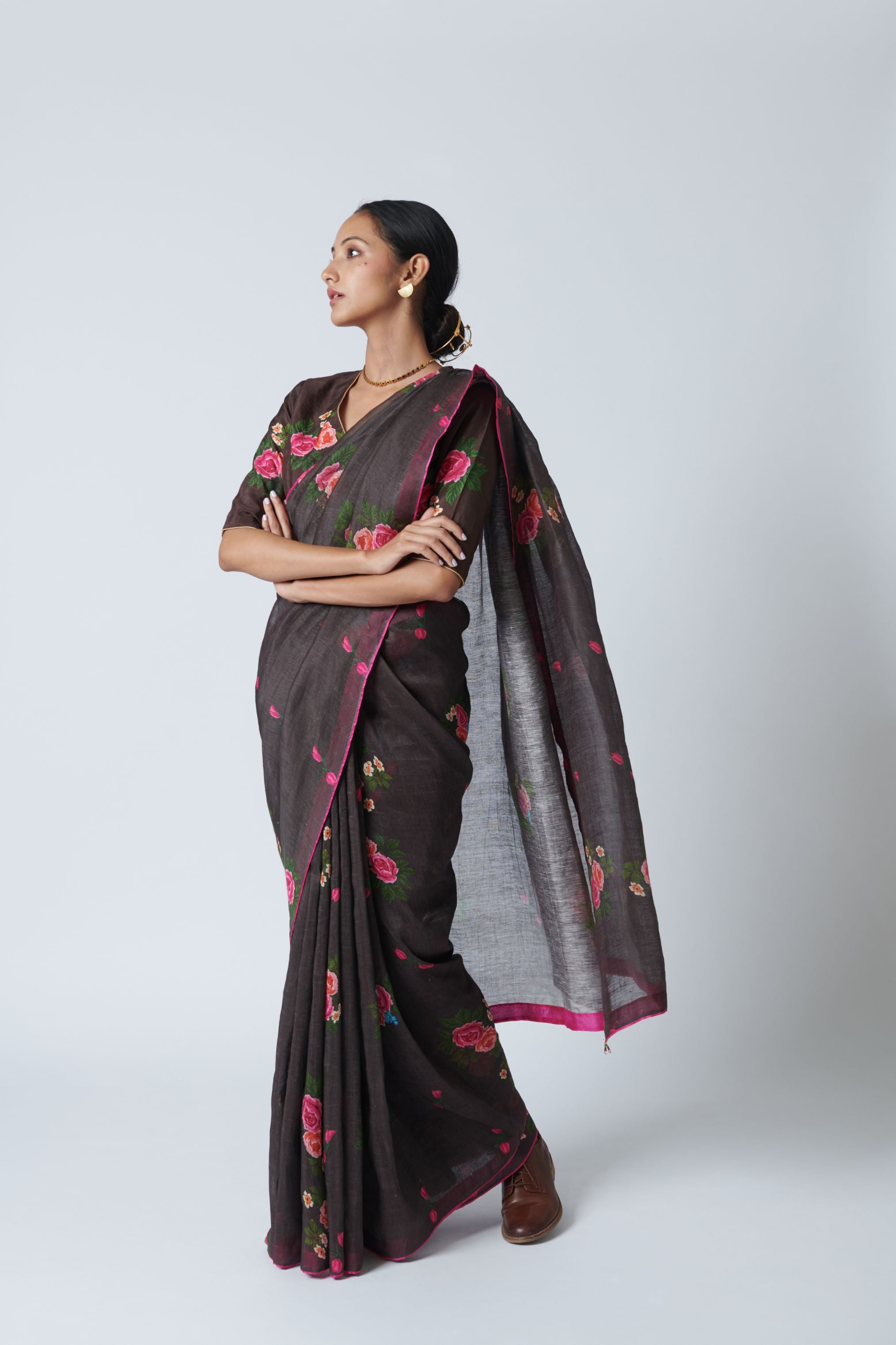Rose Chintz Silk Linen Sari