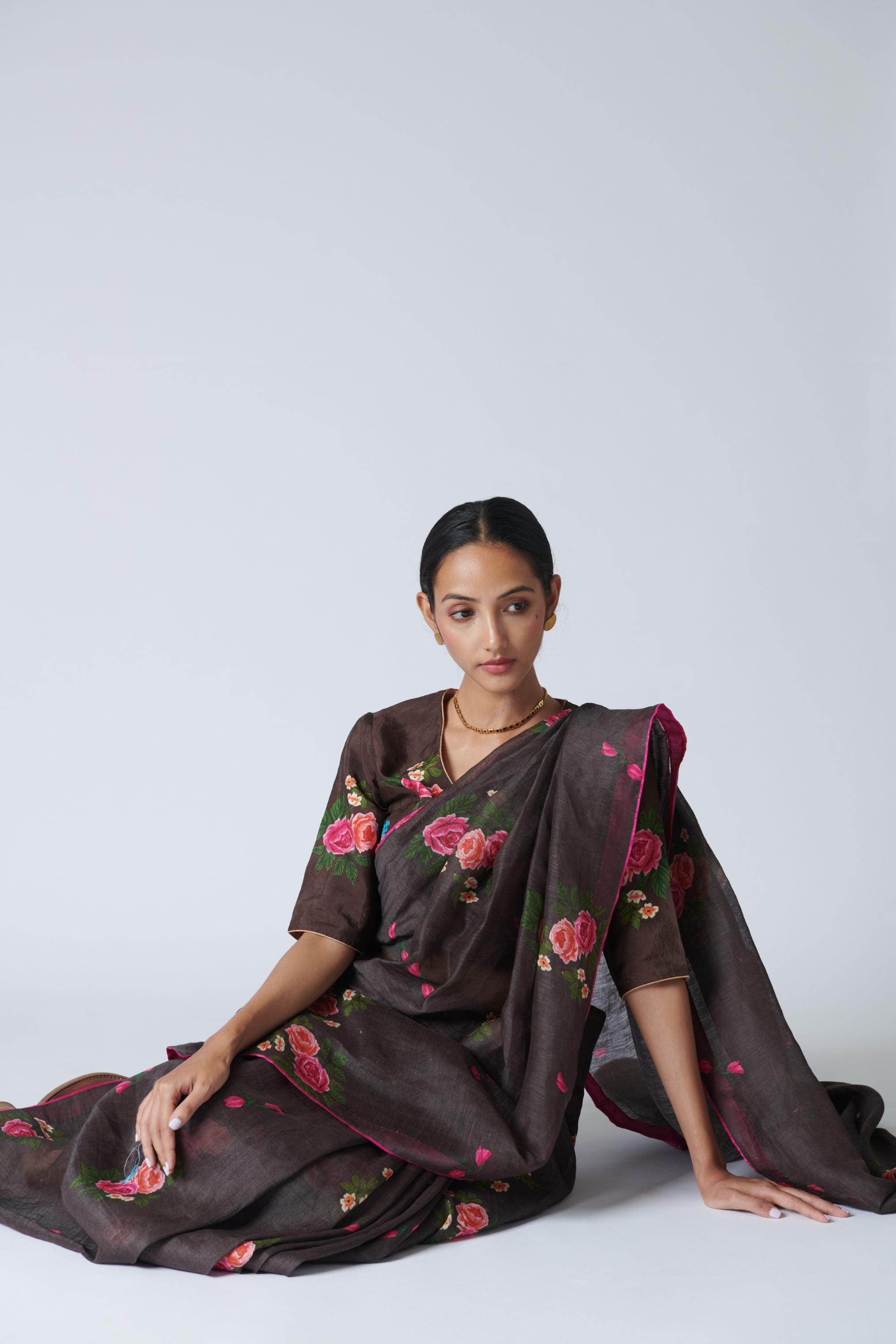 Rose Chintz Silk Linen Sari