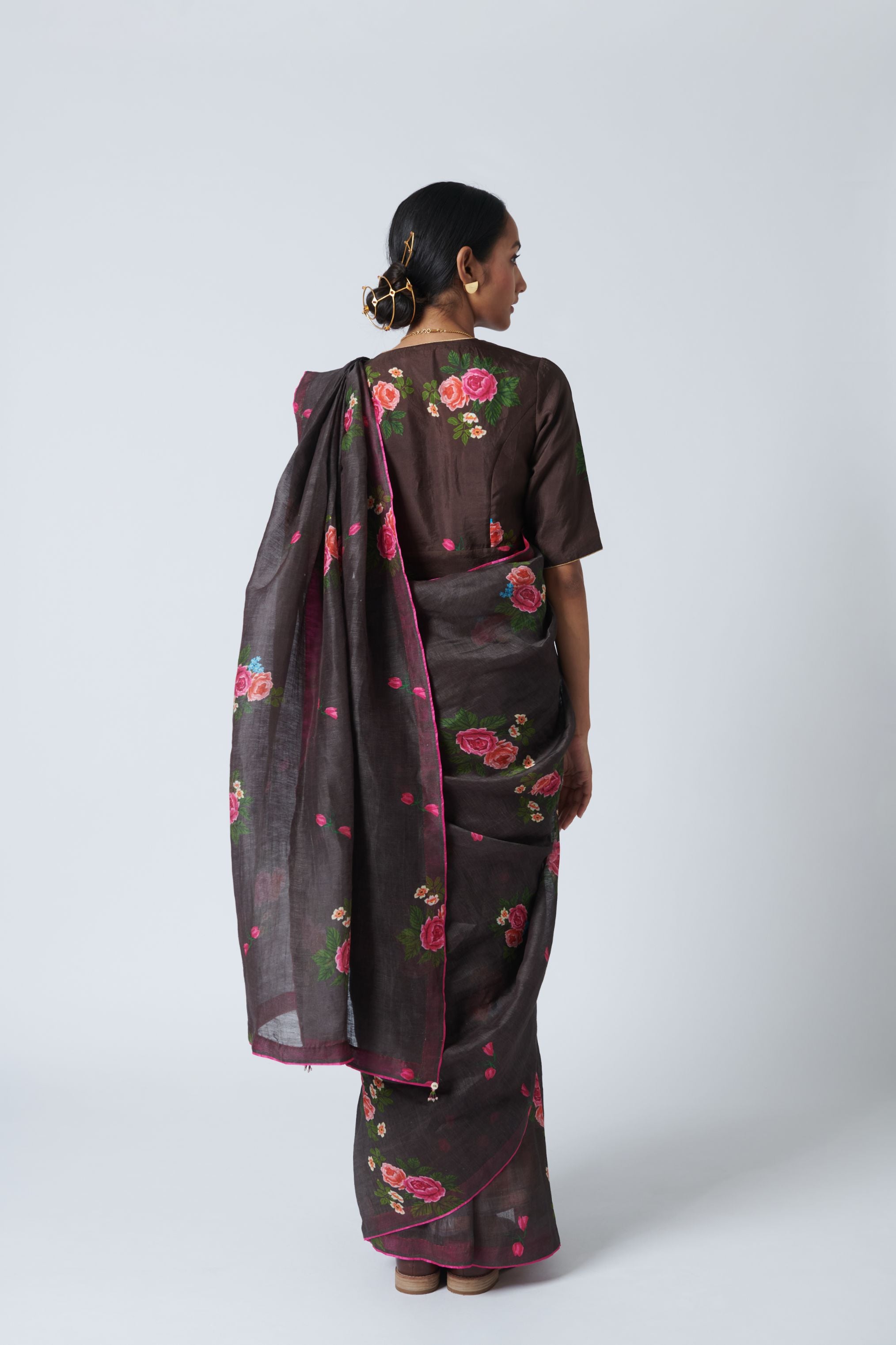 Rose Chintz Silk Linen Sari