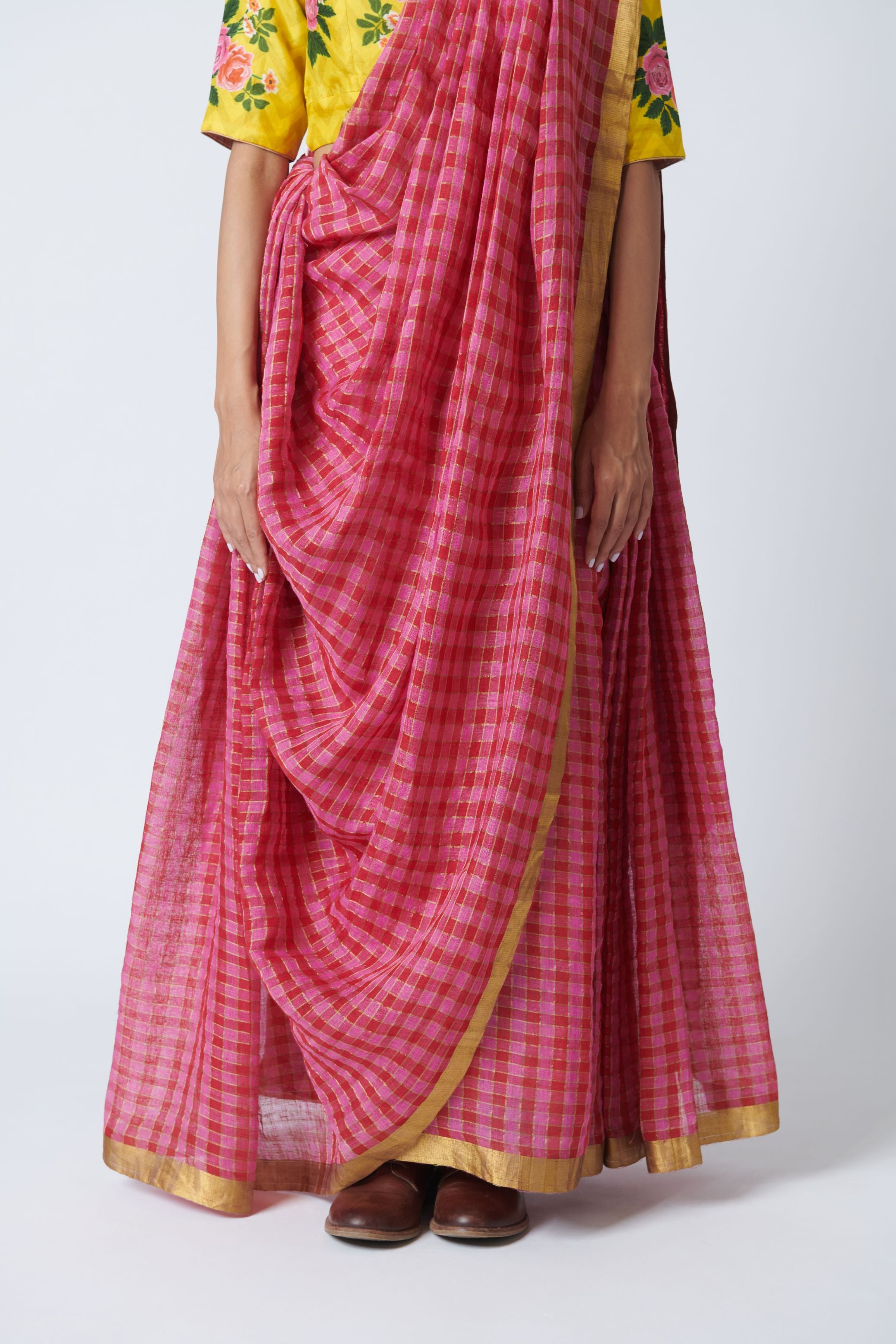 Raspberry Pink Linen Sari
