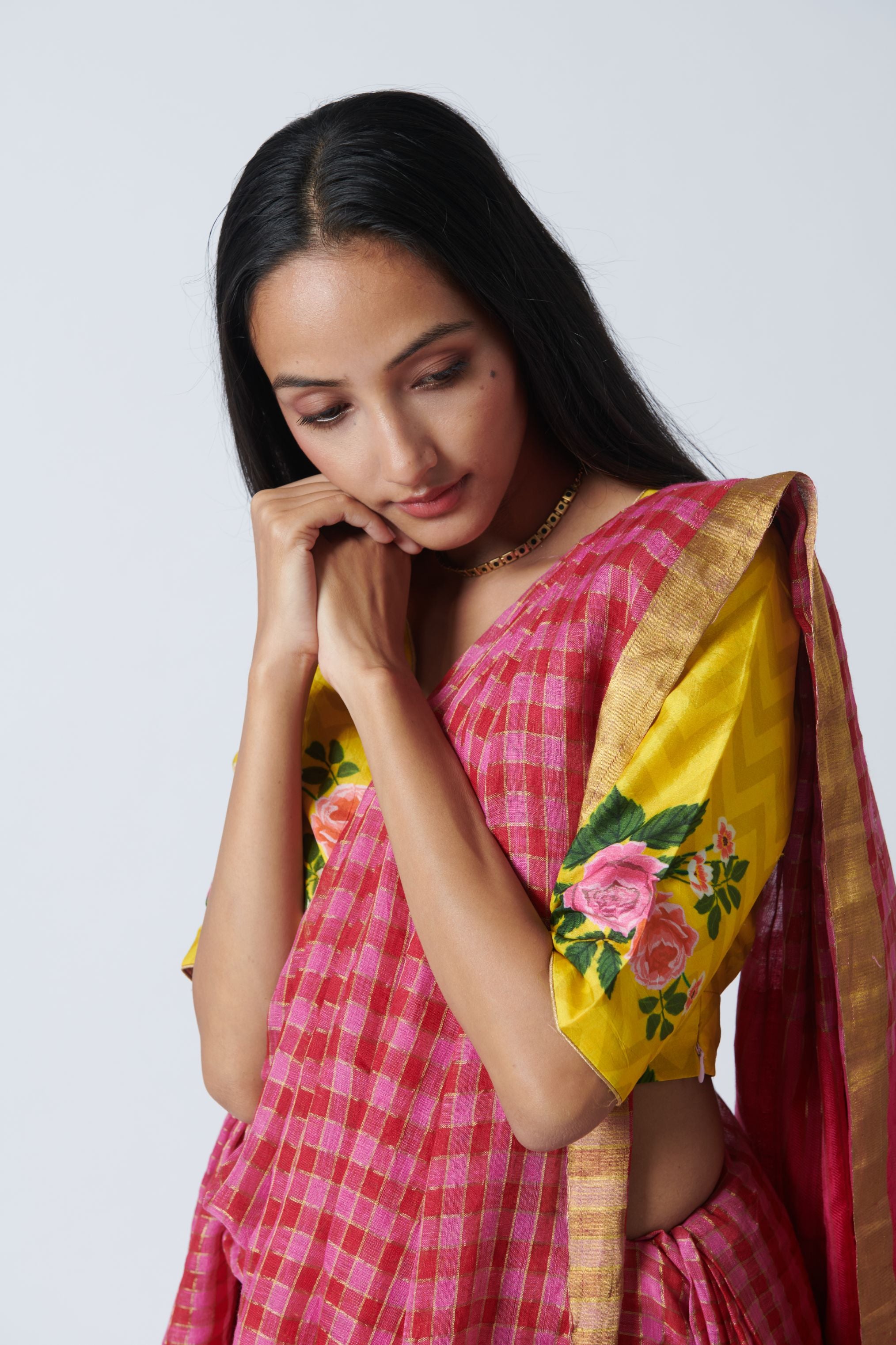 Raspberry Pink Linen Sari