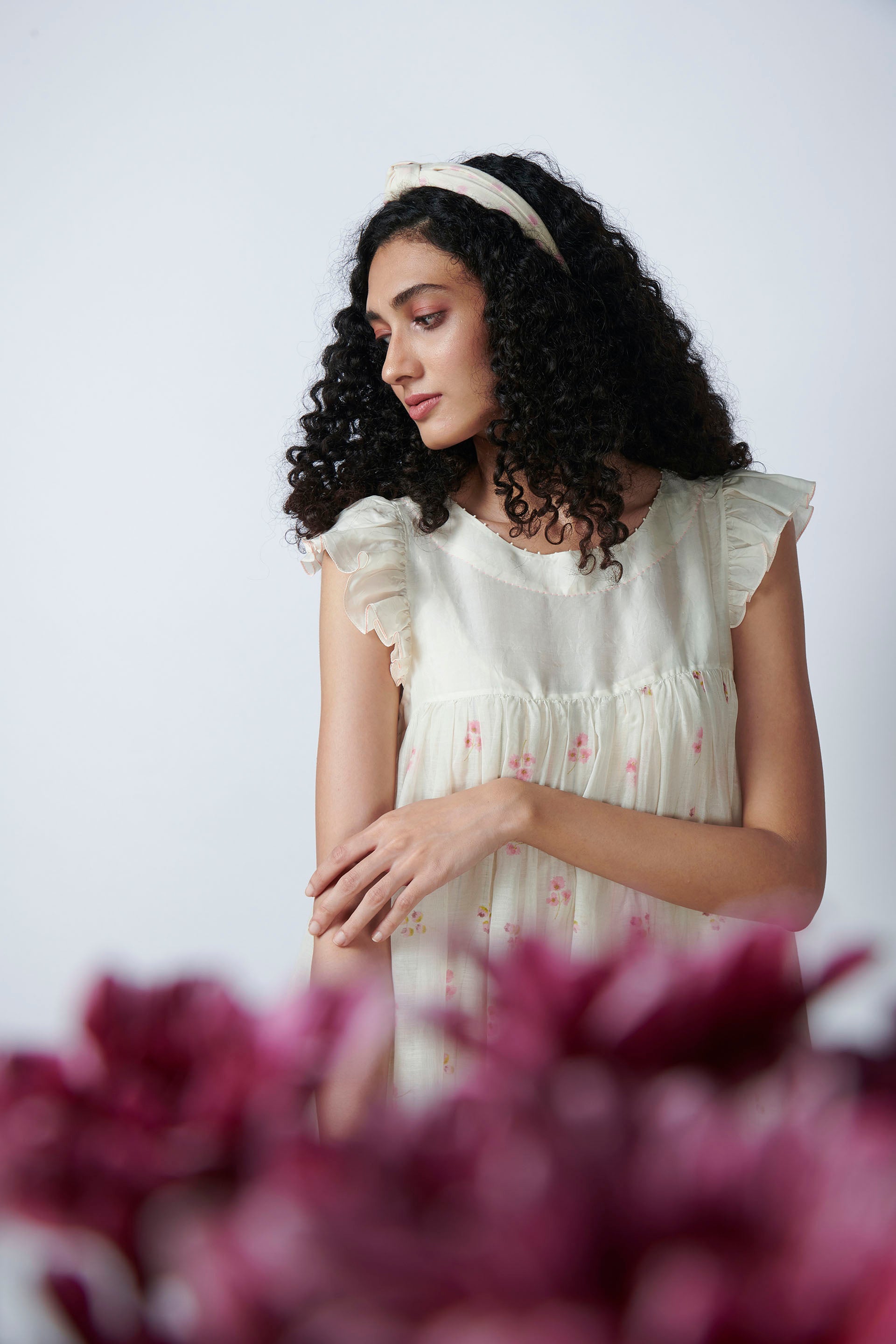 light silk and cotton off white dress.