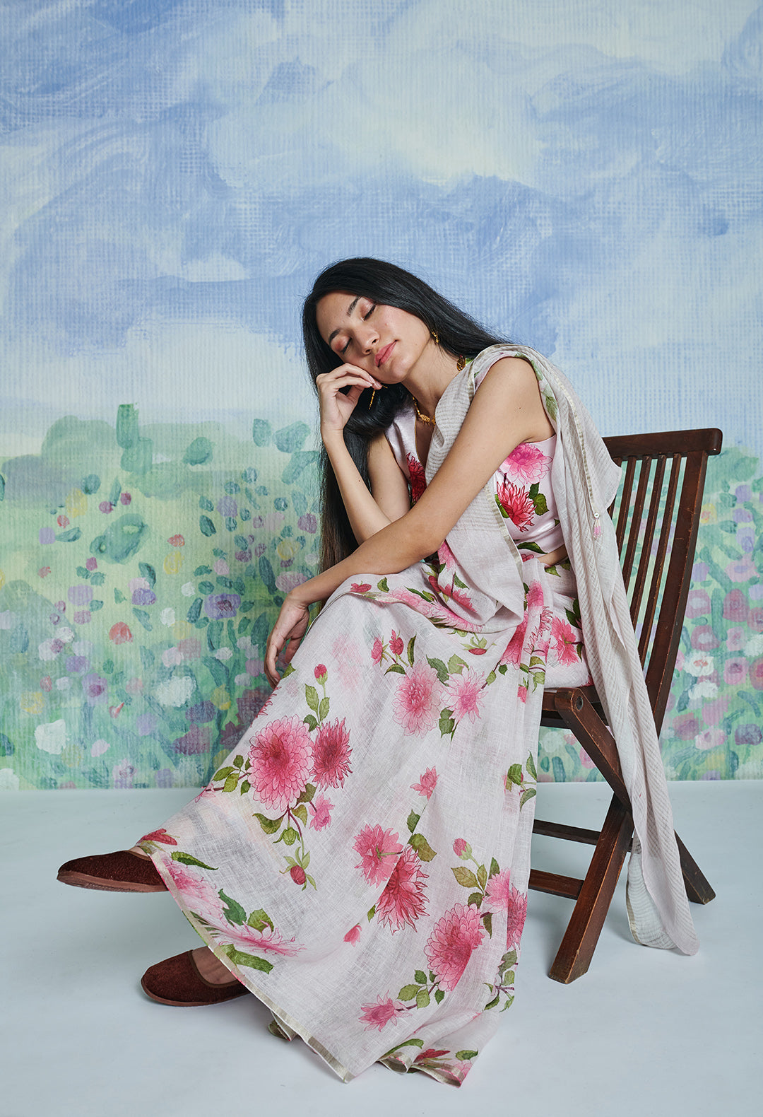 Pink Floral Sari
