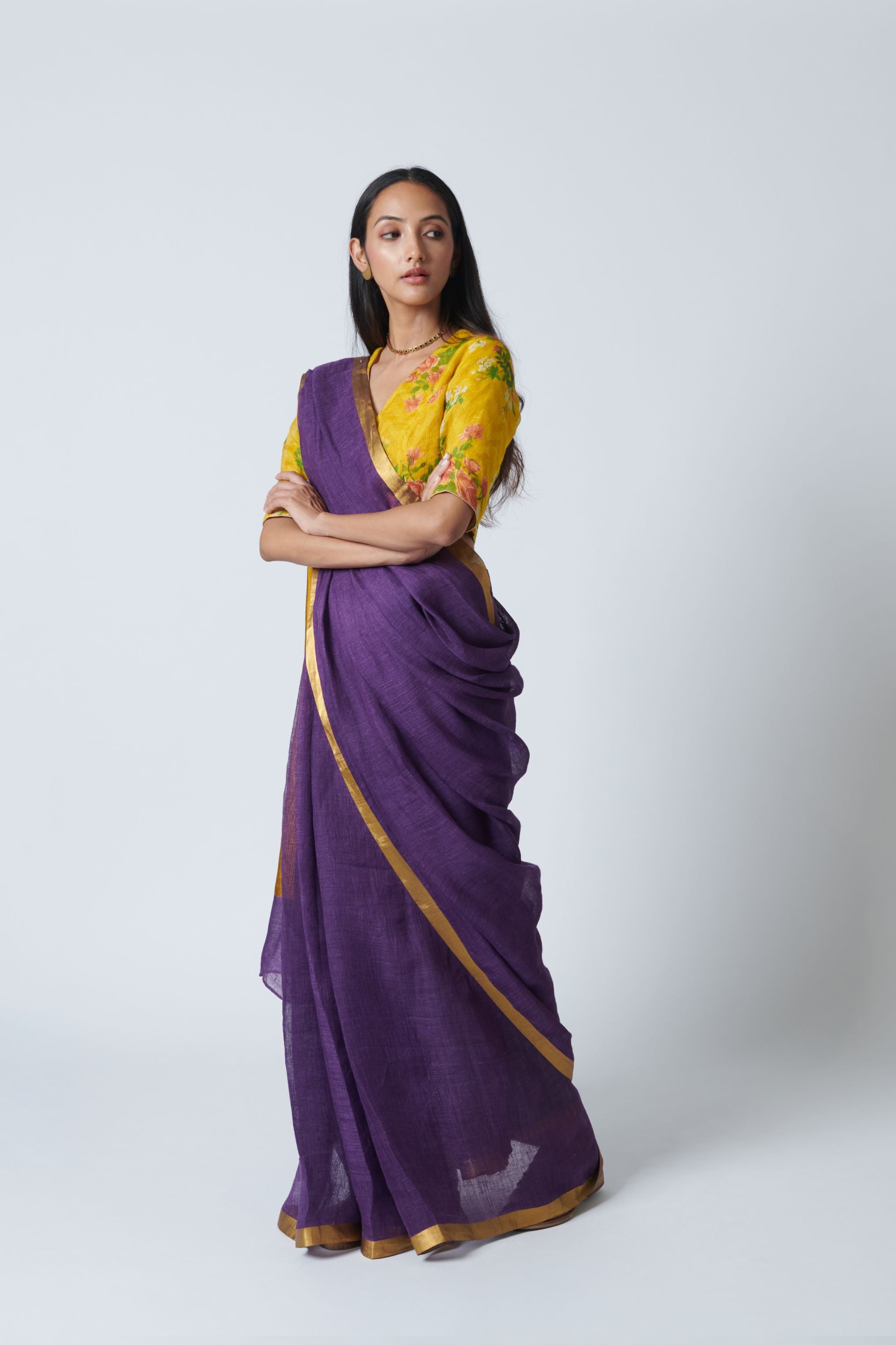 Plum Linen Sari