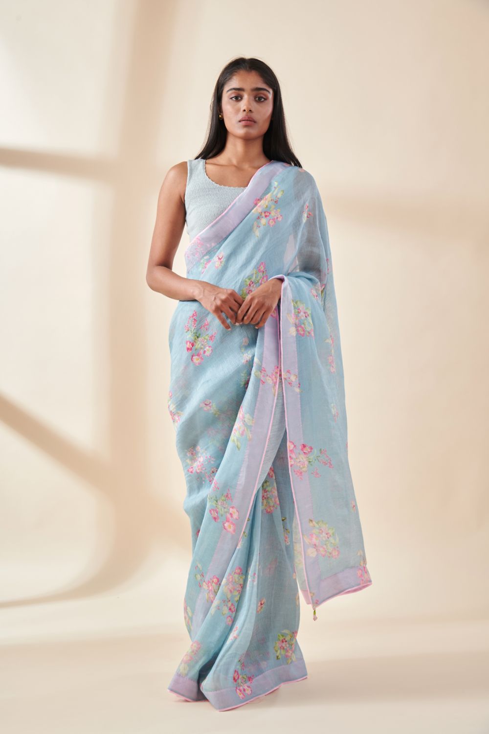 Petunia Linen Silk Sari