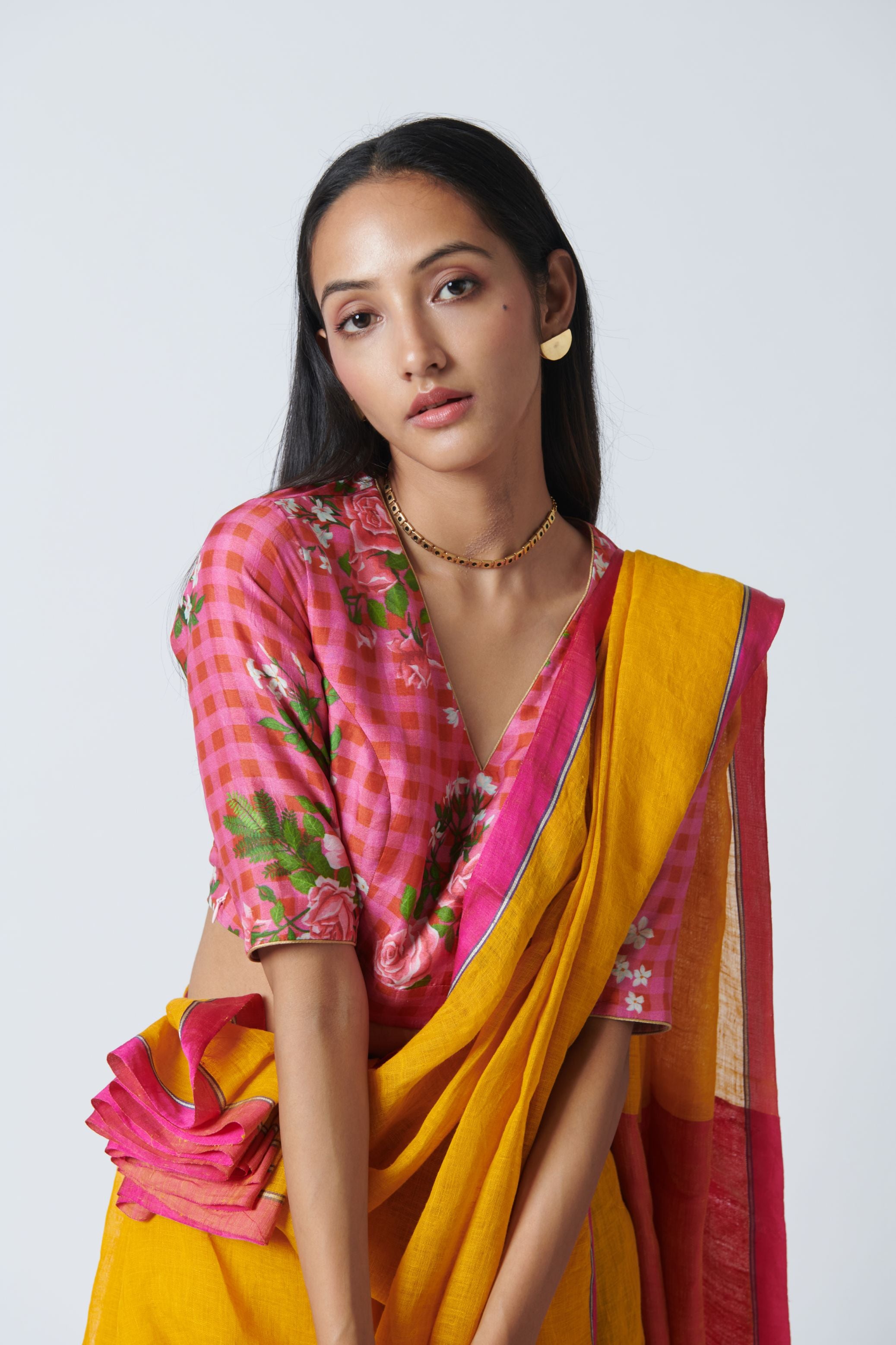 Marigold Yellow Linen Sari