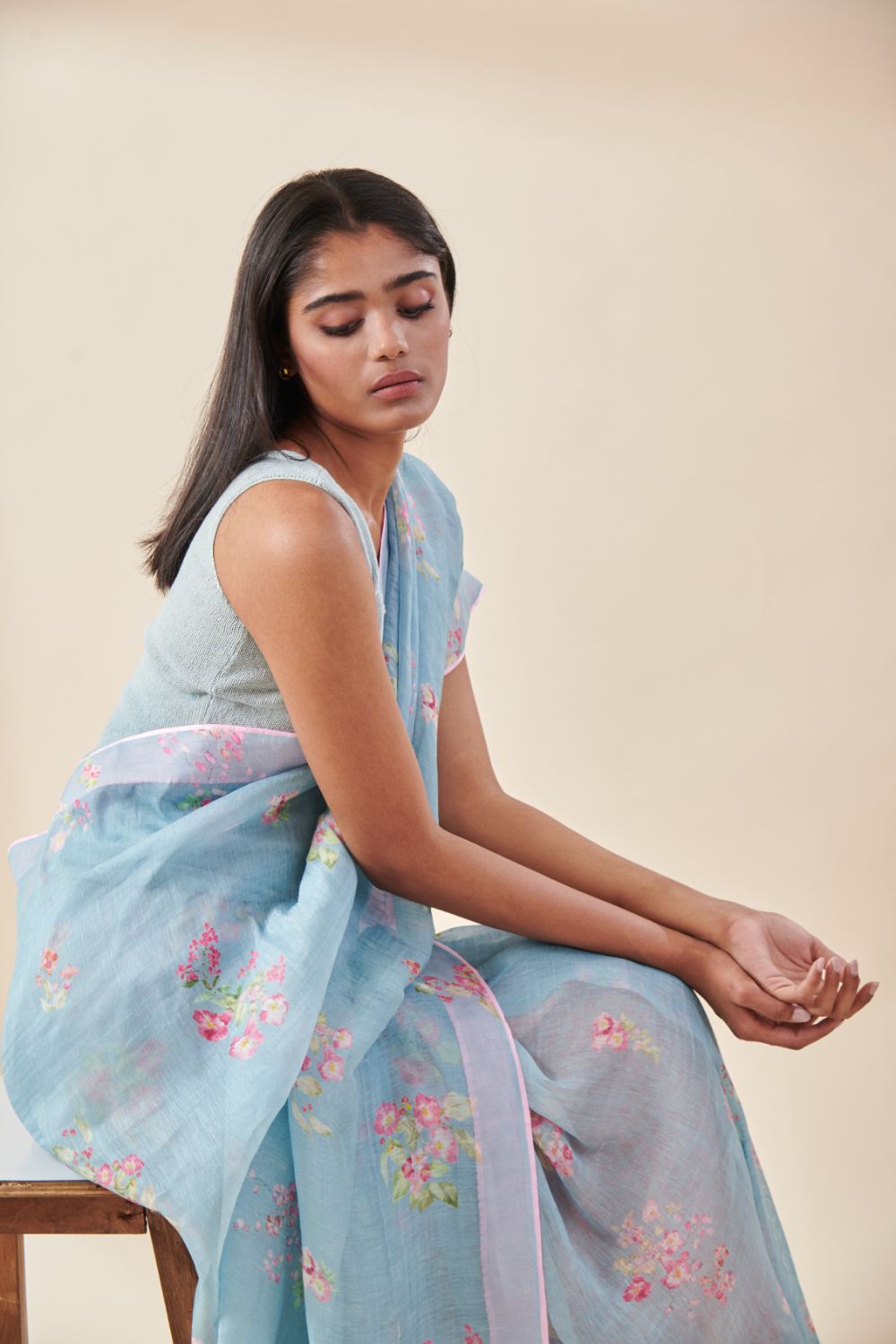 Petunia Linen Silk Sari