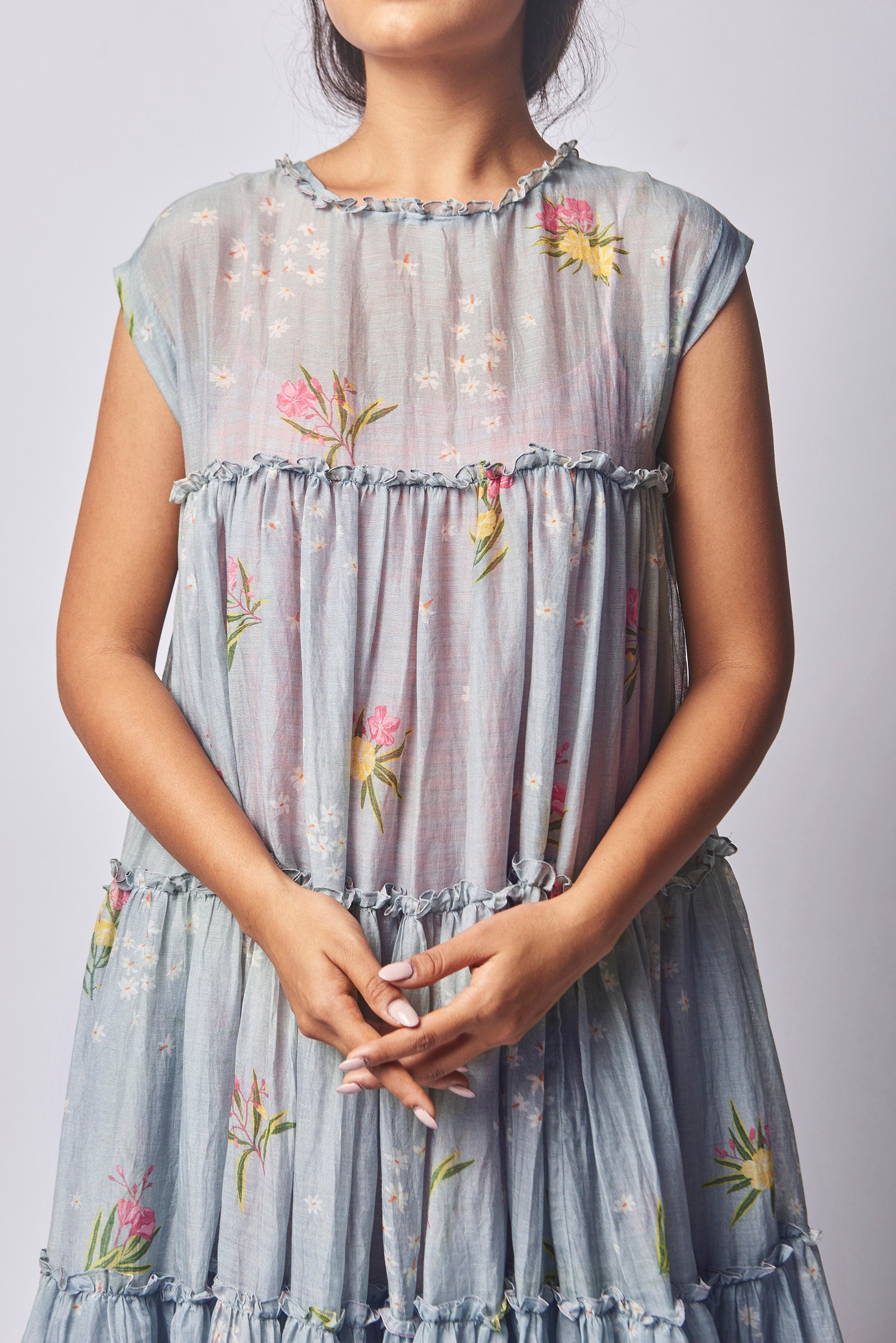 Nadiya Paar Silk and Cotton Dress Pale Blue