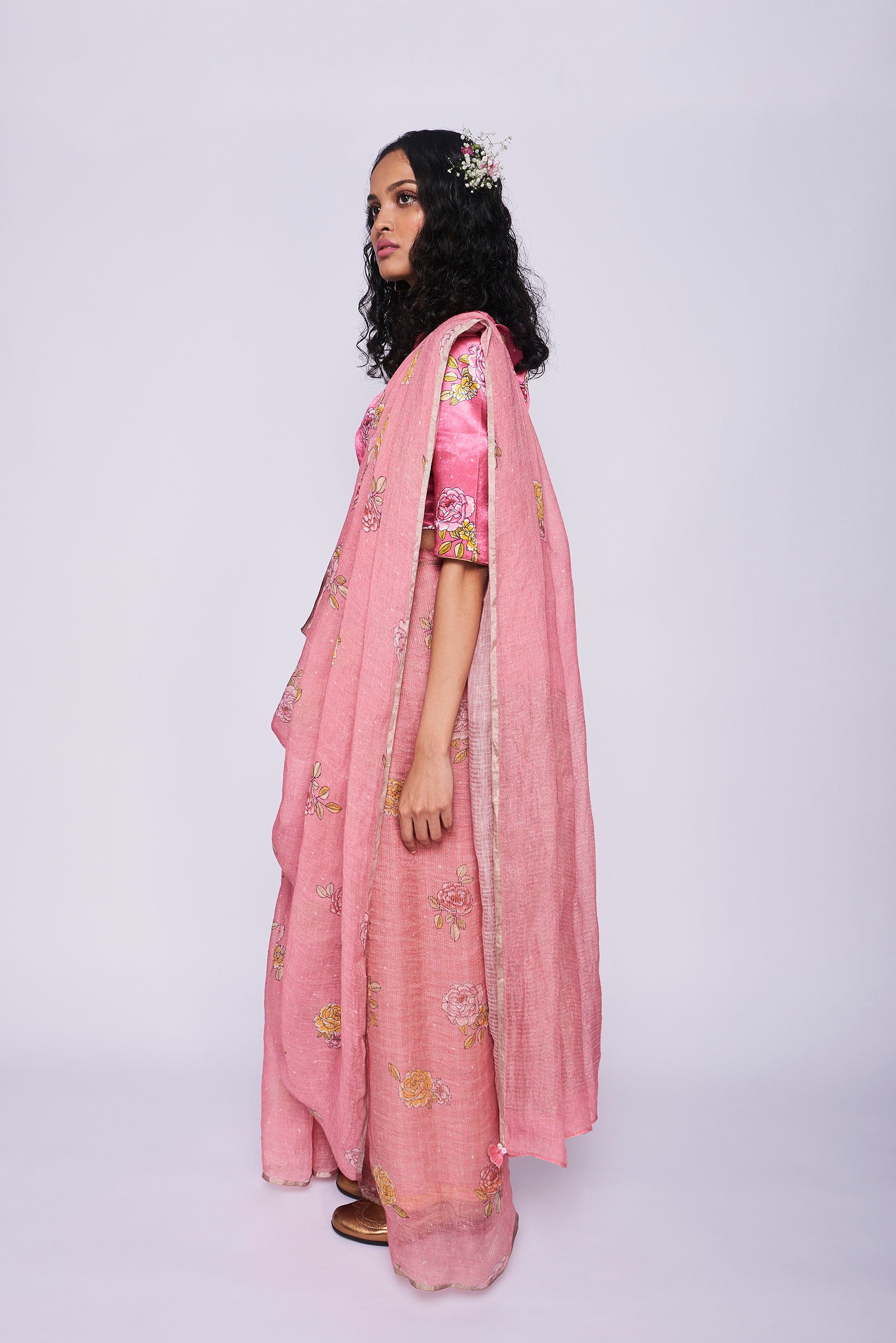 Pink Rosette Sari