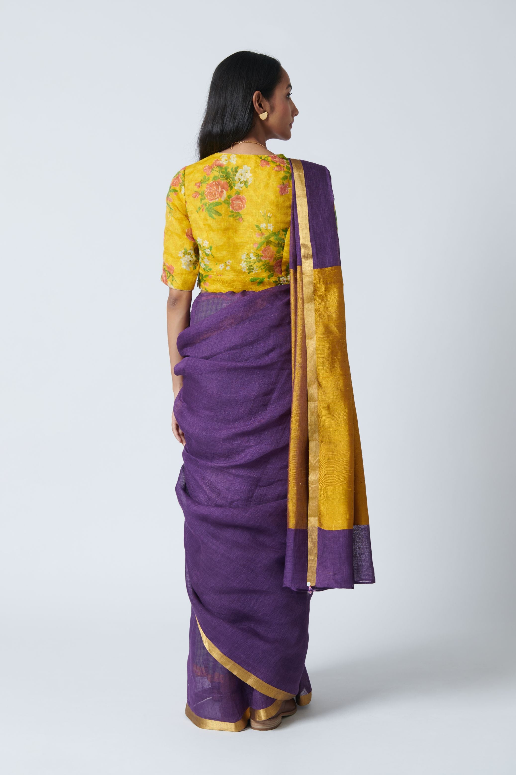 Plum Linen Sari