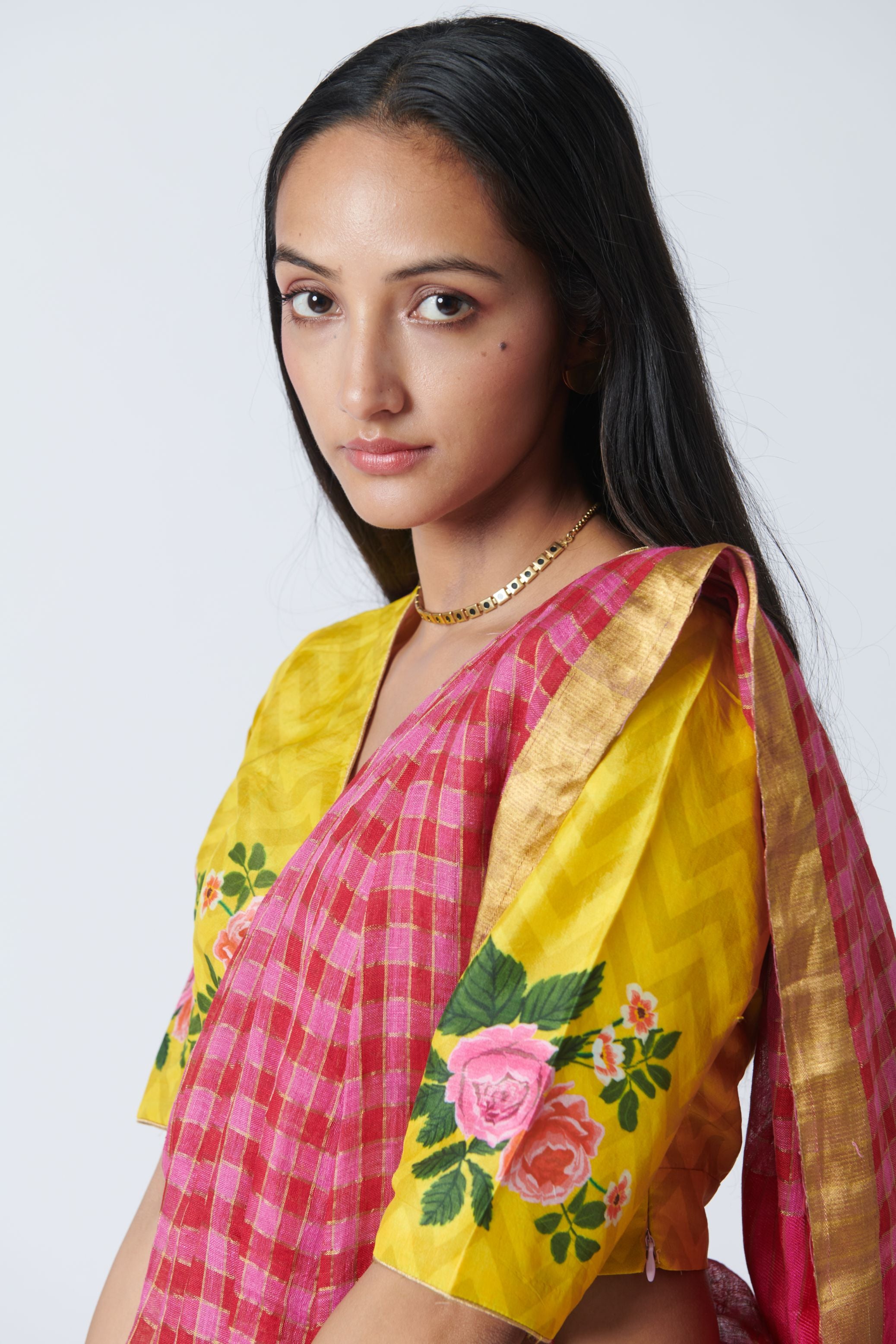 Raspberry Pink Linen Sari