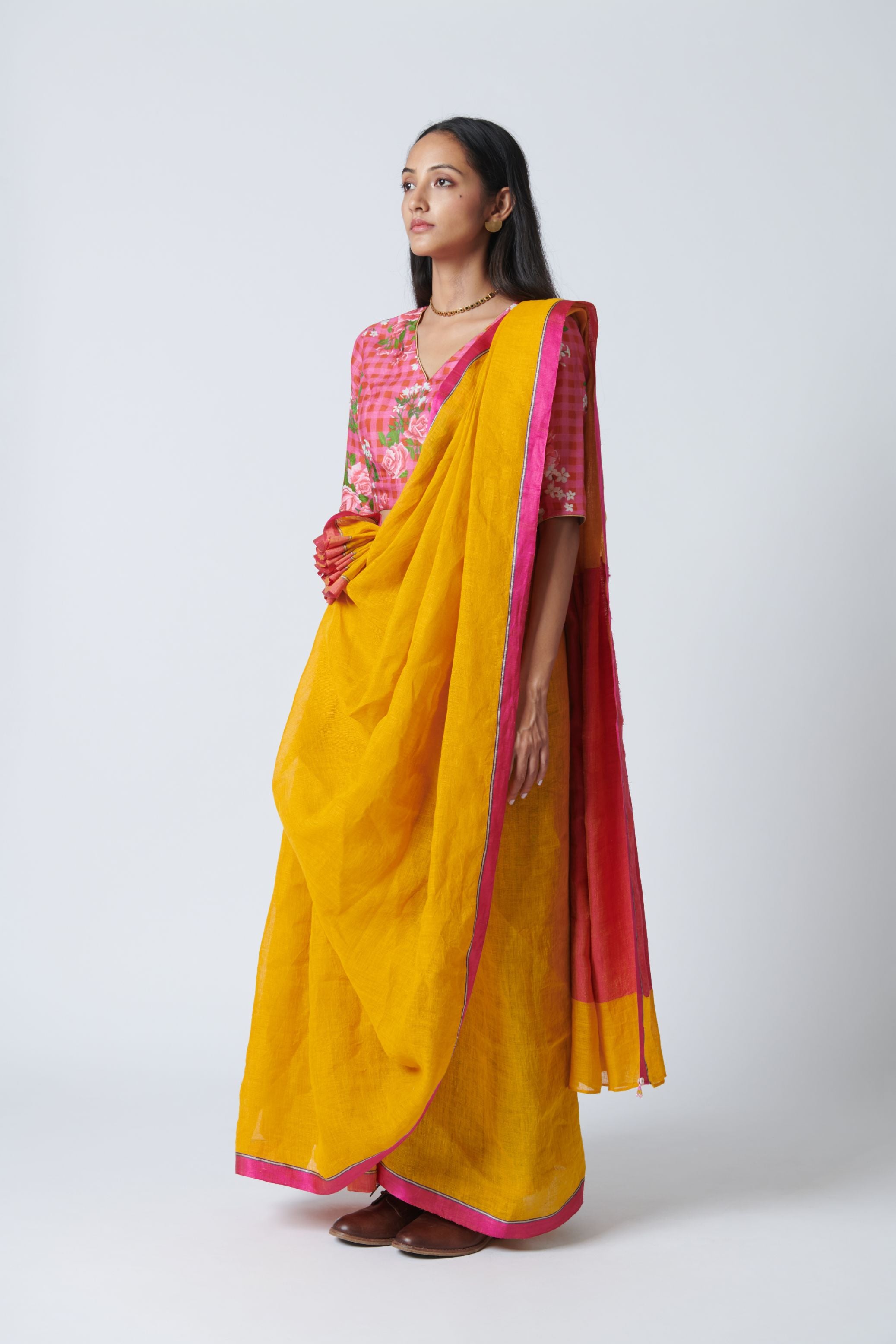 Marigold Yellow Linen Sari