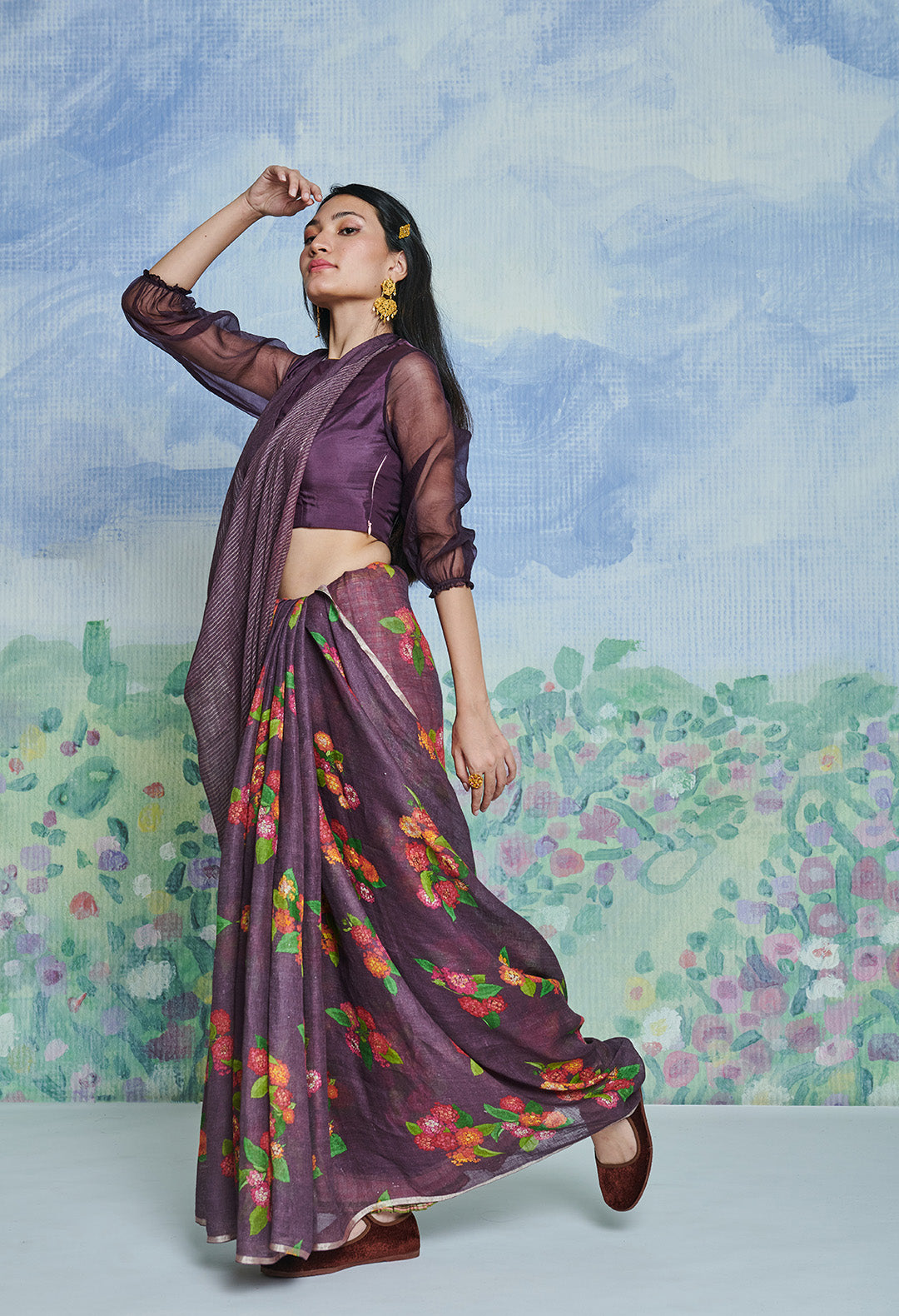 Lantana Plum Linen Sari