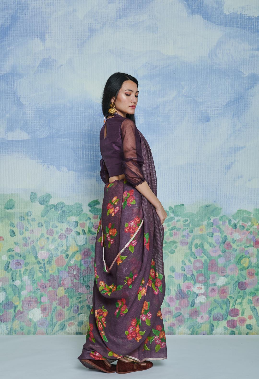 Lantana Plum Linen Sari