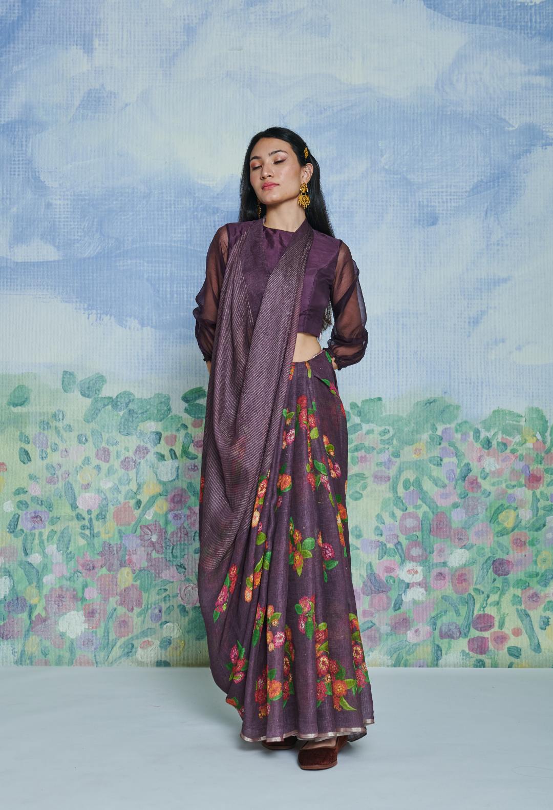 Lantana Plum Linen Sari