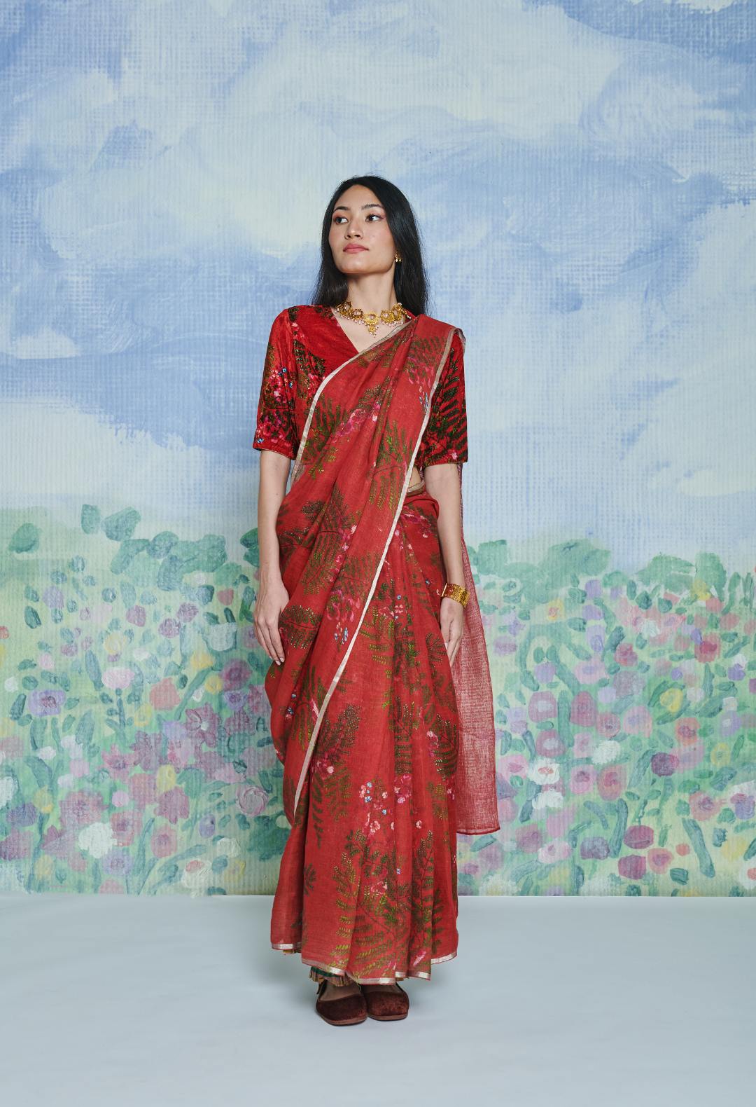 Gulmohar Laal Linen Sari