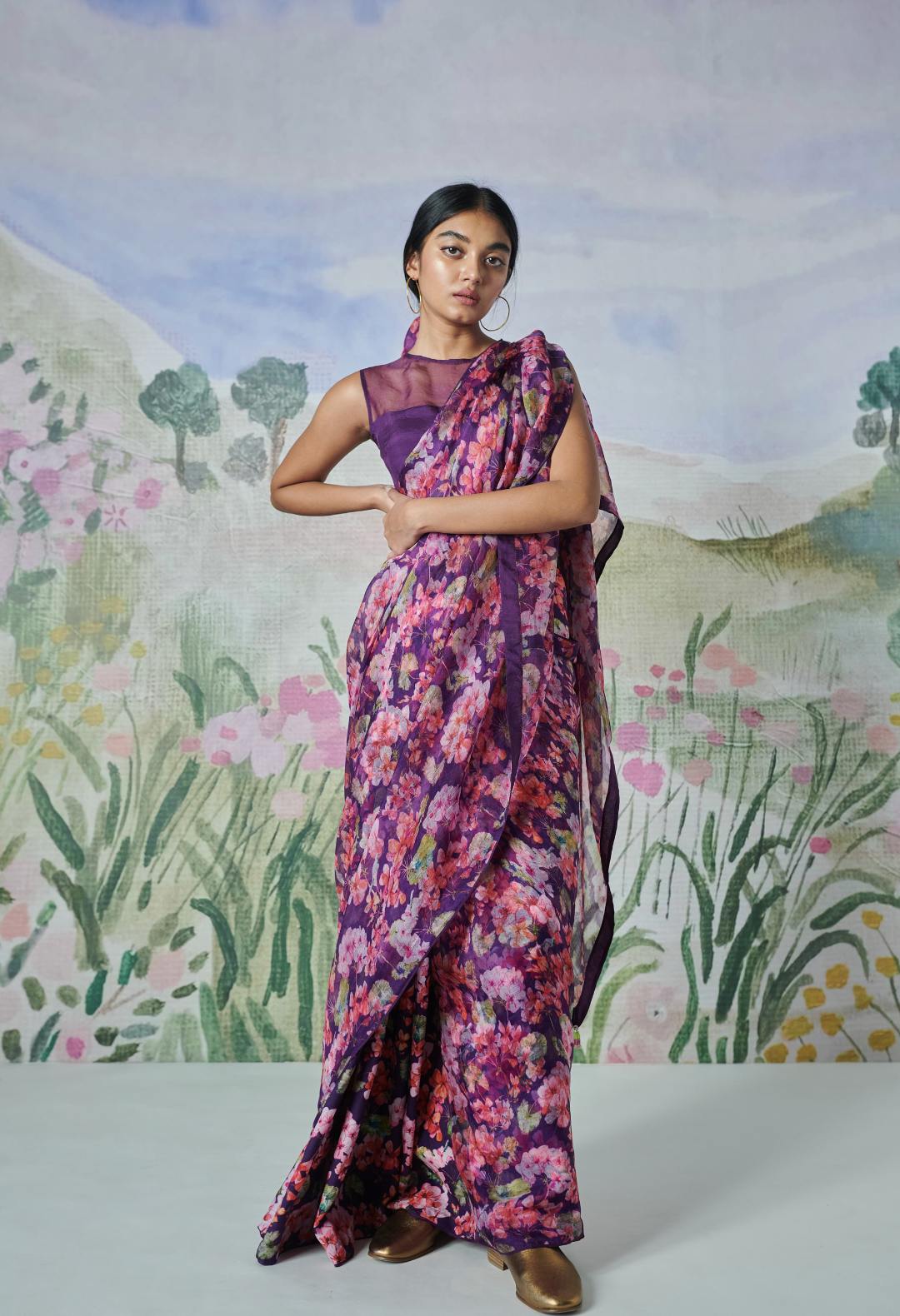 Flower Bed Silk Organza Sari