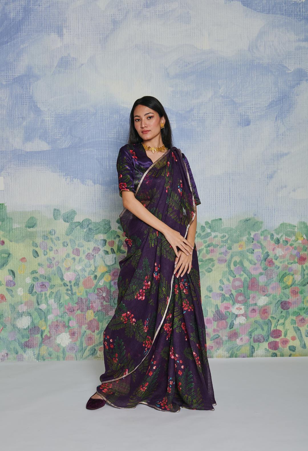 Gulmohar Jamuni Linen Sari