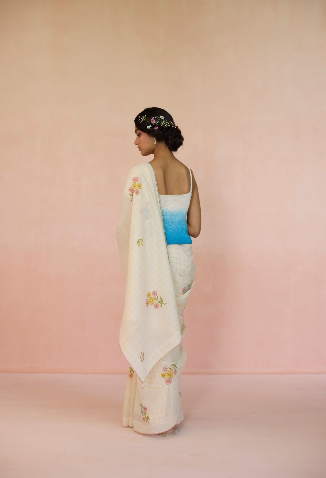 Daisy Silk and Cotton Check Sari