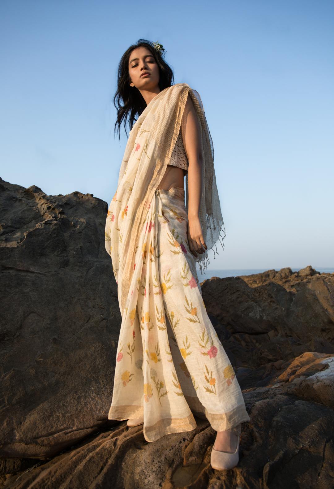 Marigold Linen Sari