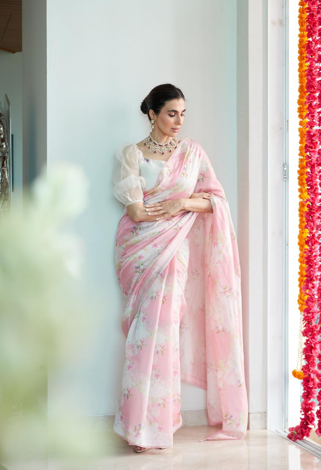 Prerna in Rose Garden Chanderi Sari