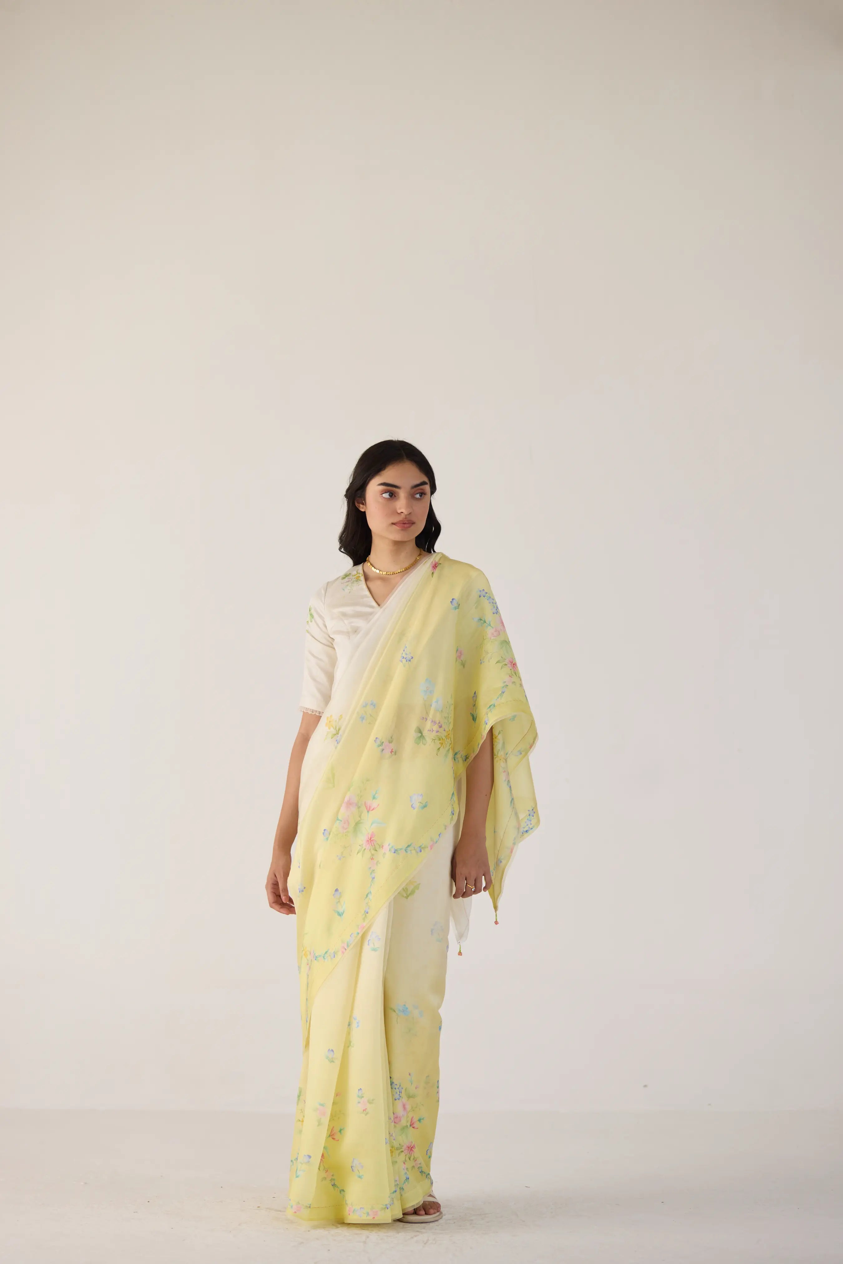 Clover Field Mulberry Organza Silk Sari