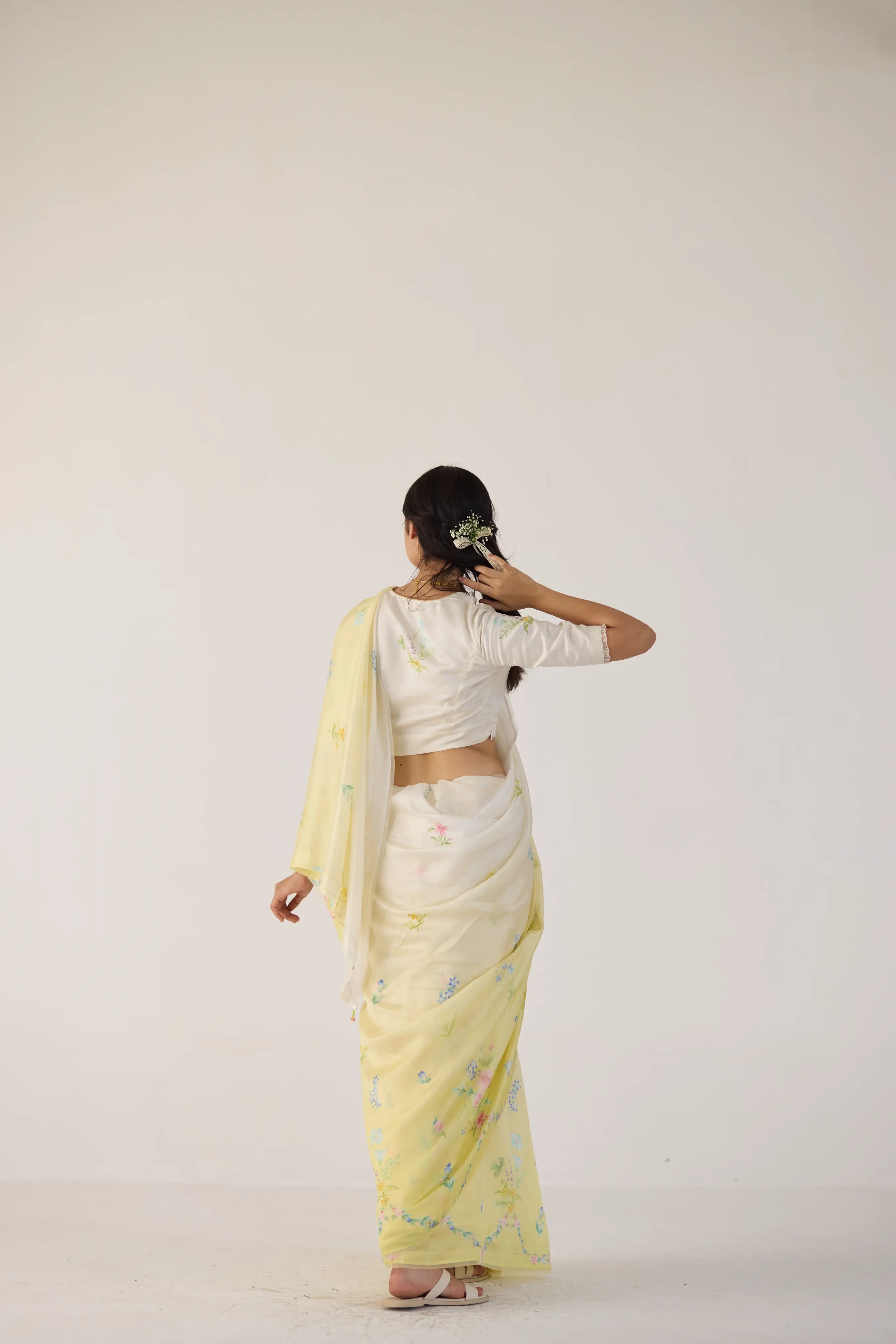 Clover Field Mulberry Organza Silk Sari