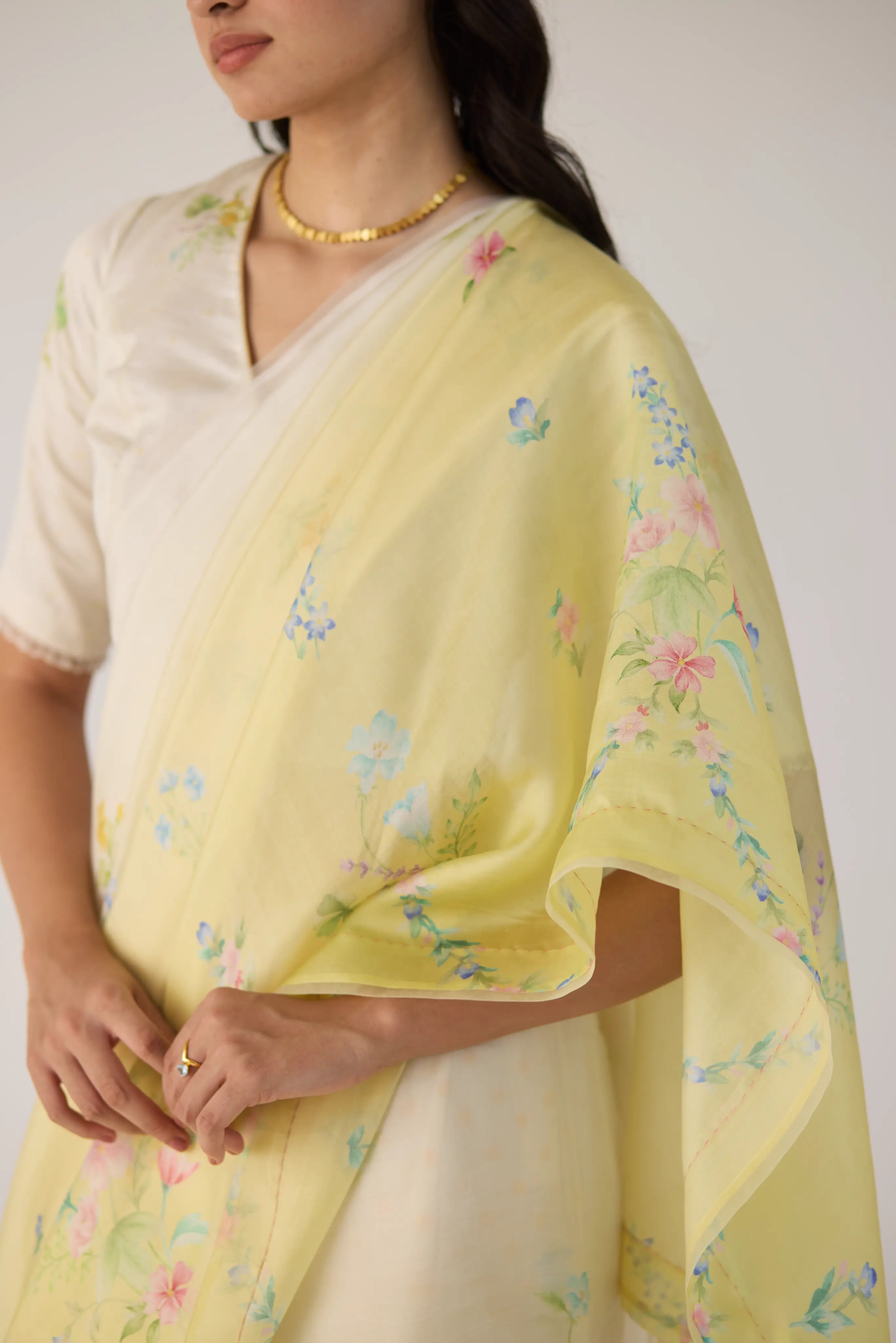 Clover Field Mulberry Organza Silk Sari