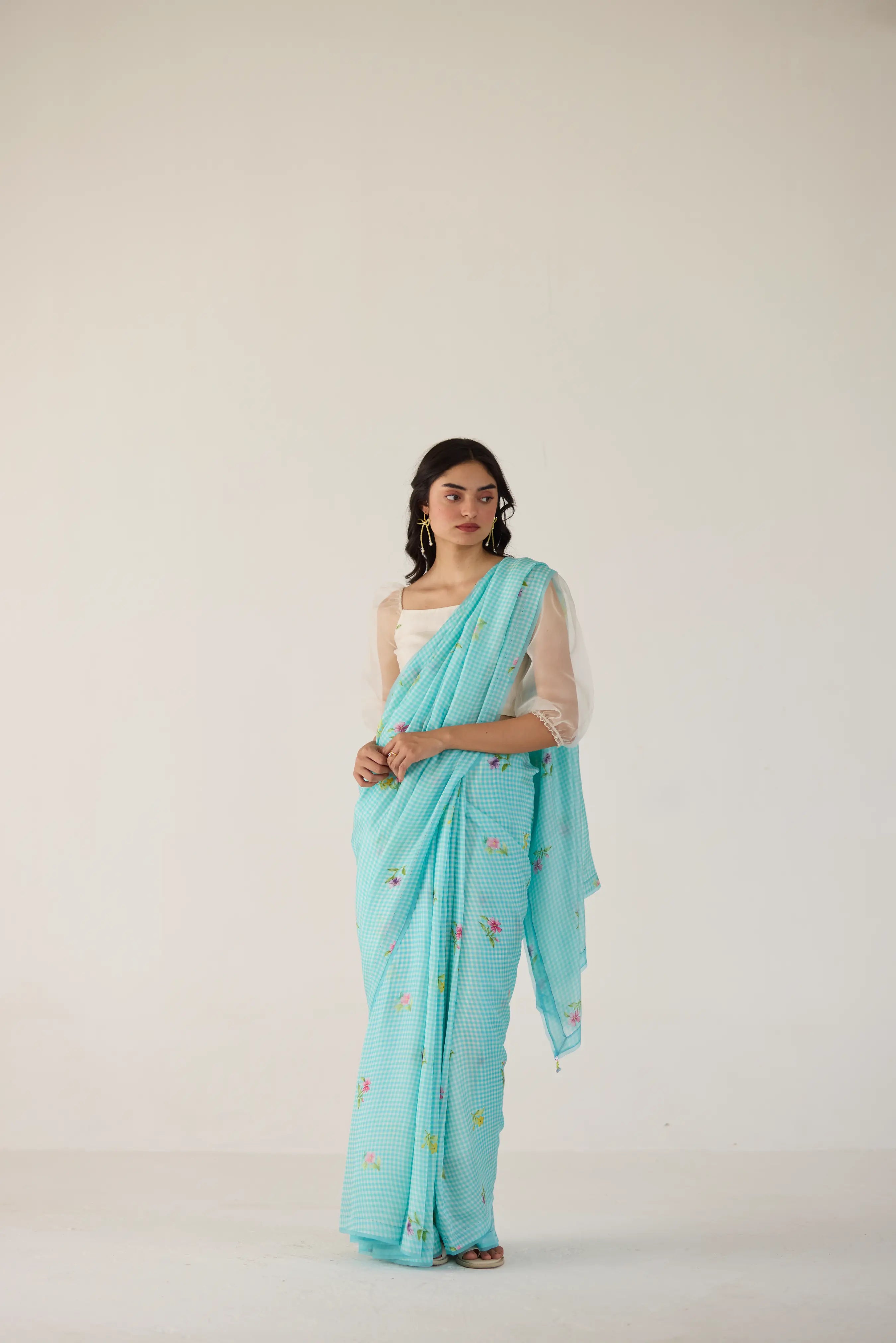 Serene Meadow Mulberry Organza Silk Sari