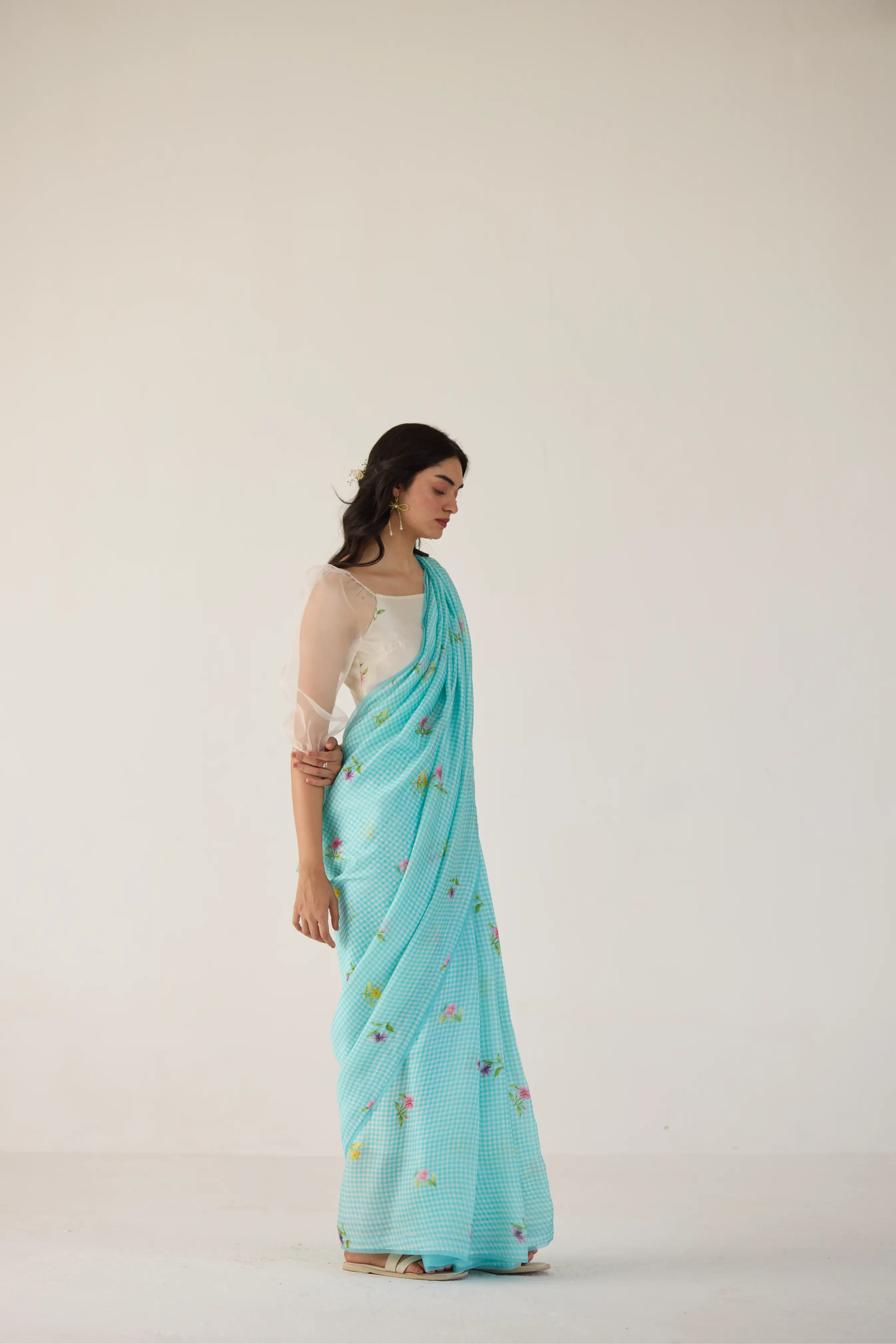 Serene Meadow Mulberry Organza Silk Sari