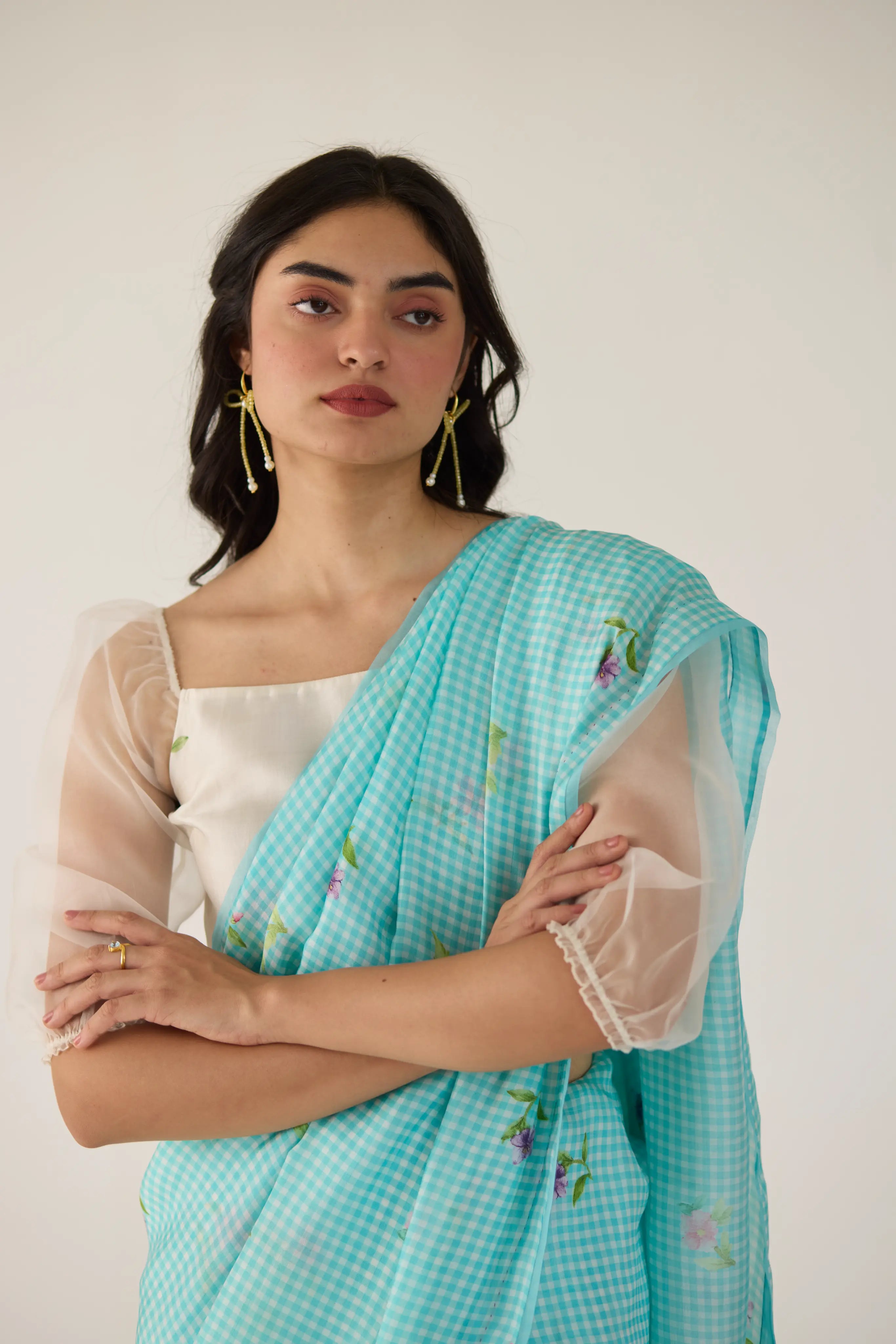 Serene Meadow Mulberry Organza Silk Sari