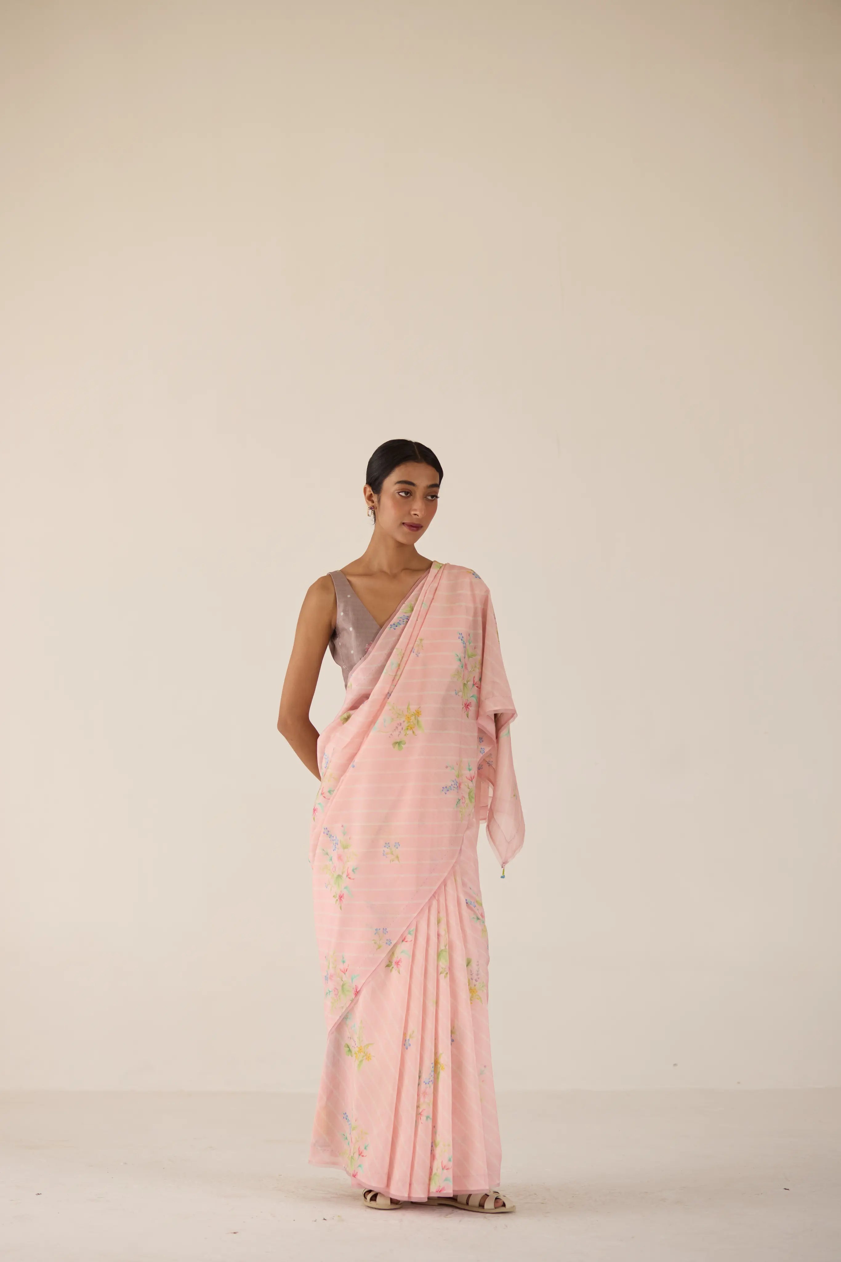 Wildflower Bunch Silk and Cotton Chanderi Sari