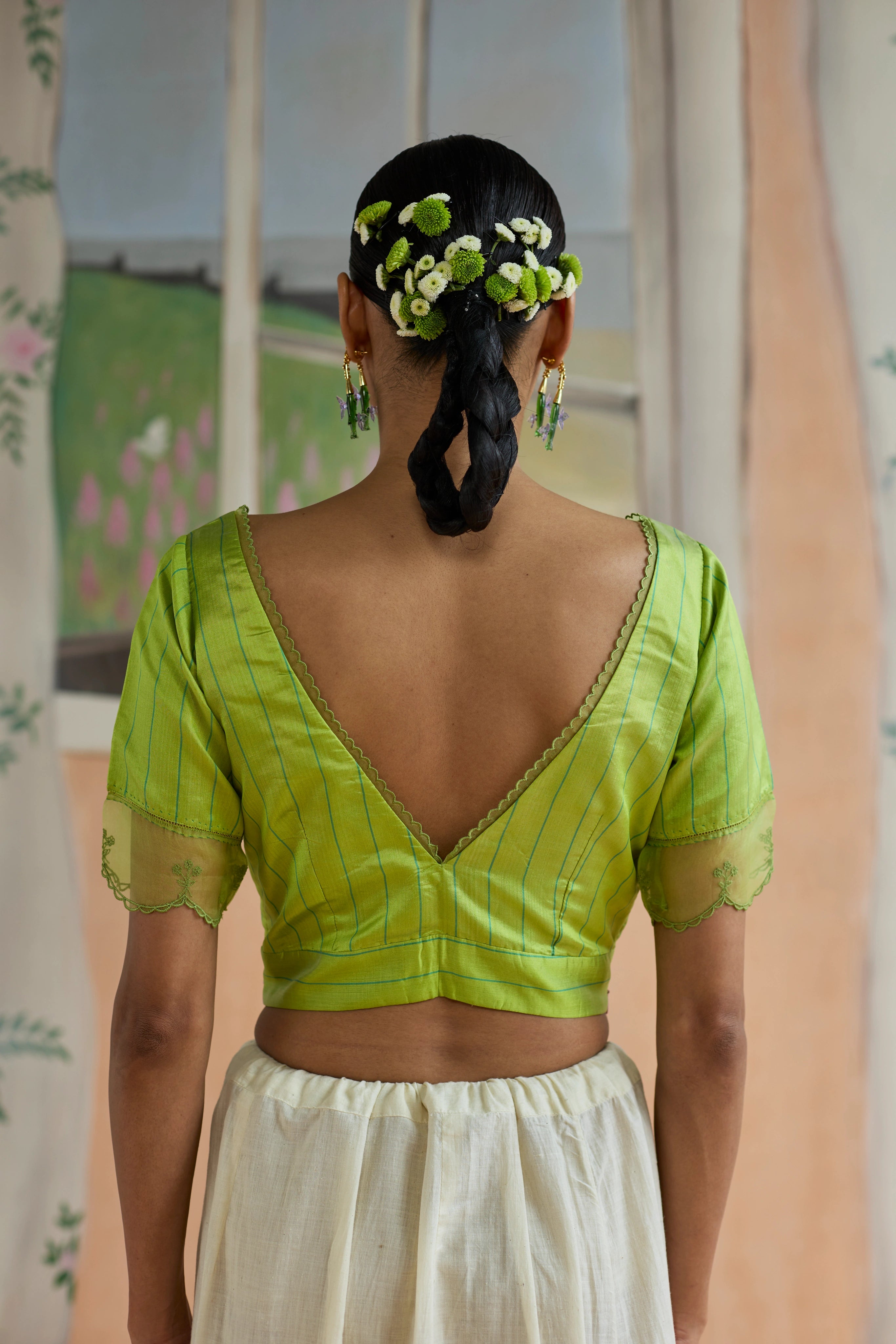 Moss Blouse V-neck Blouse with sleeves