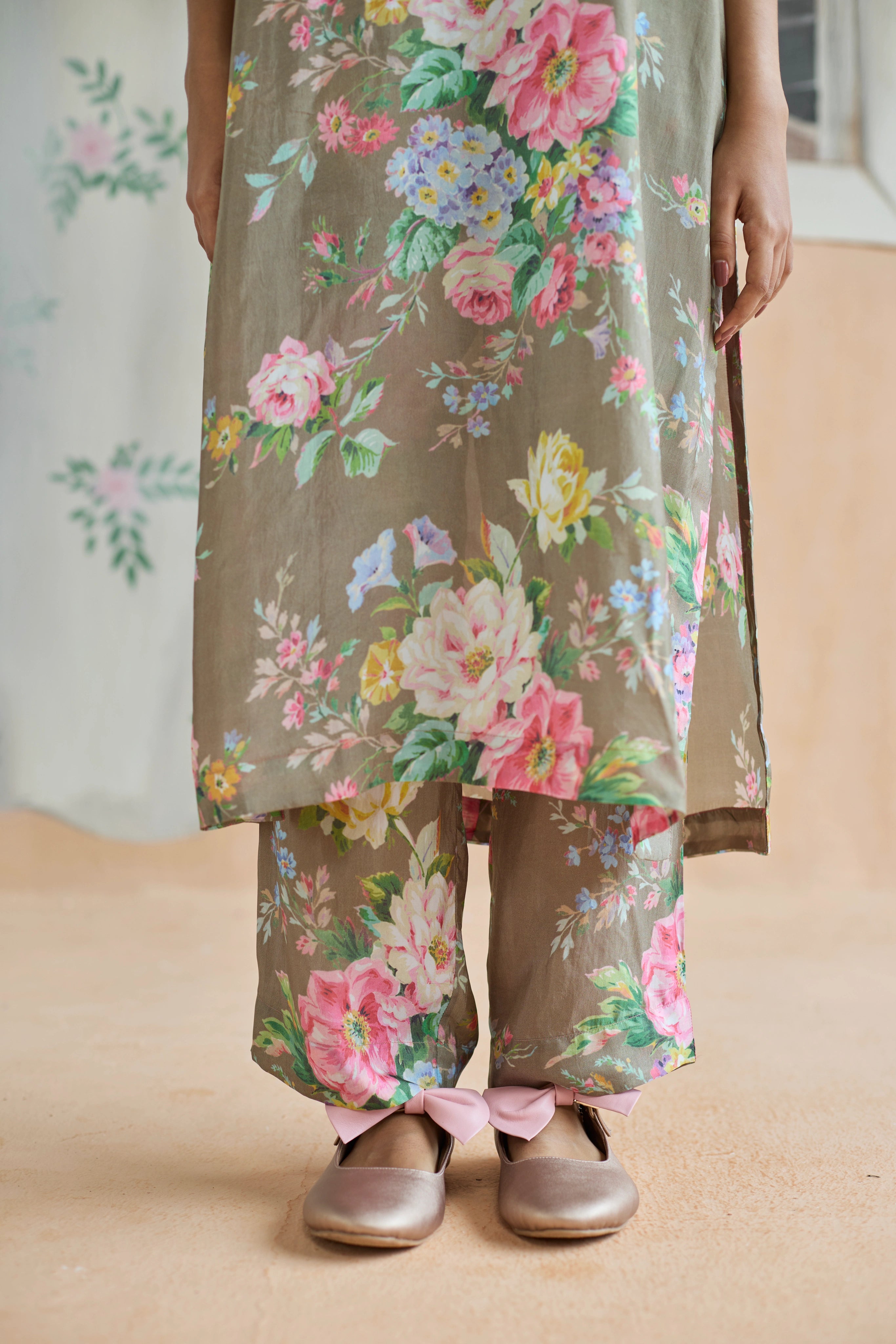 Mocha Long Kurta Set Bamboo Silk