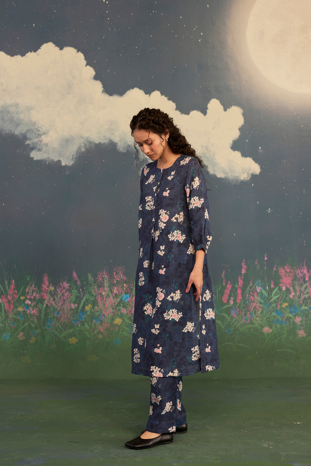 Moonlit Rose Sunbeam Long Kurta Set Linen