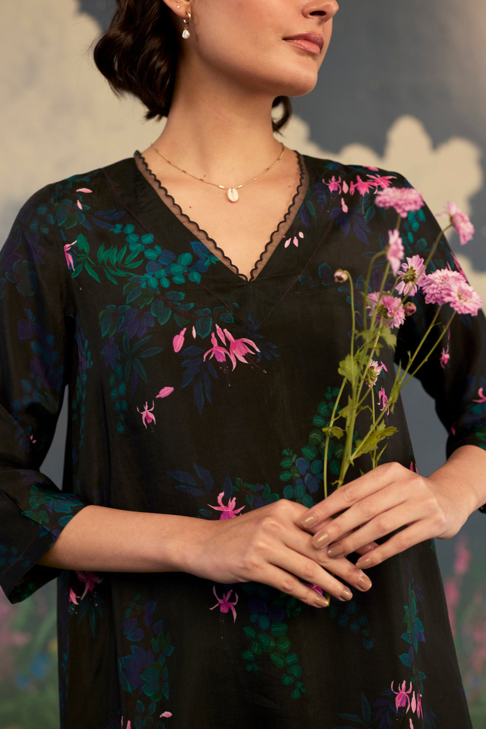 Fuchsia Citrus Long Kurta Set Bamboo Silk