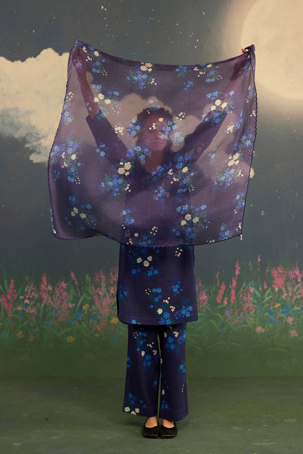 Blue Morning Glory Silk Scarf