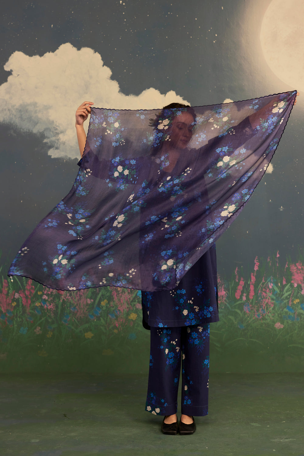 Blue Morning Glory Silk Scarf