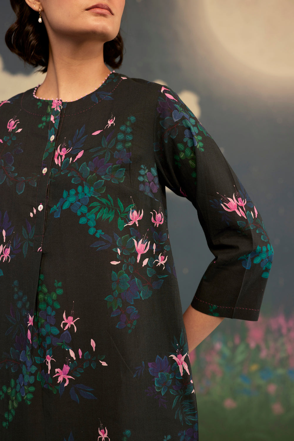 Fuchsia Long Kurta Set Cotton