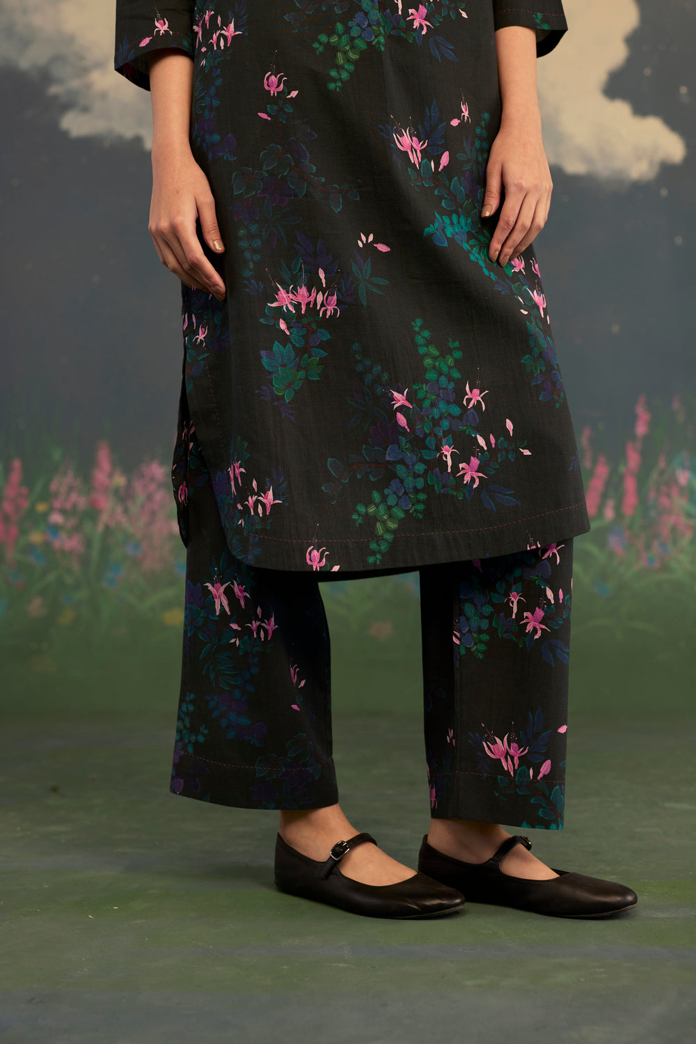 Fuchsia Long Kurta Set Cotton