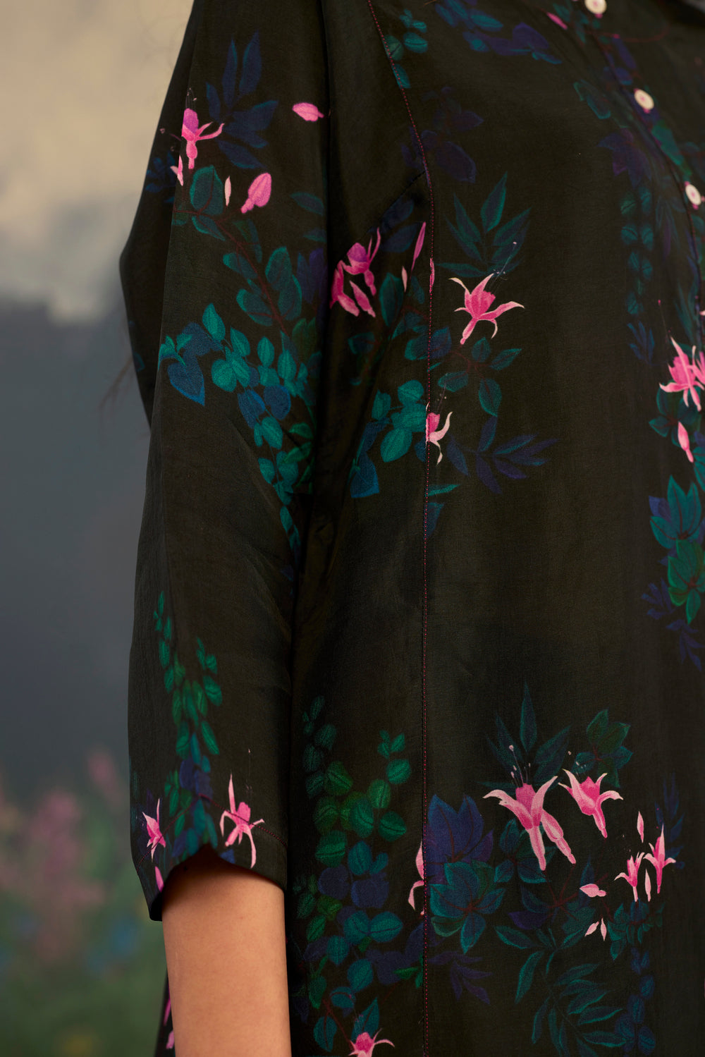 Fuchsia Panelled Mid Kurta Set Bamboo Silk