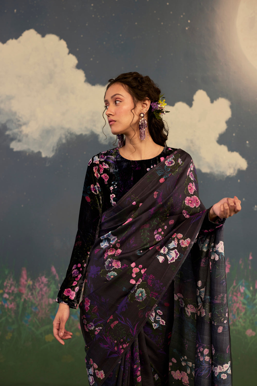 Foxglove Mulberry Silk Sari