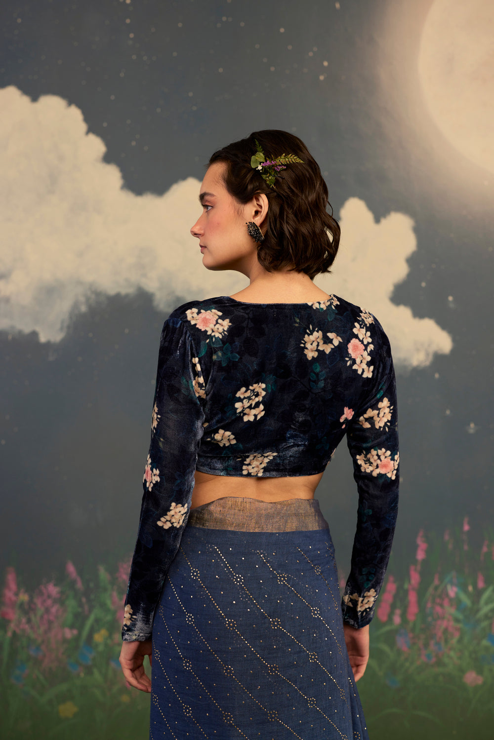 Moonlit Rose V-neck Velvet Blouse