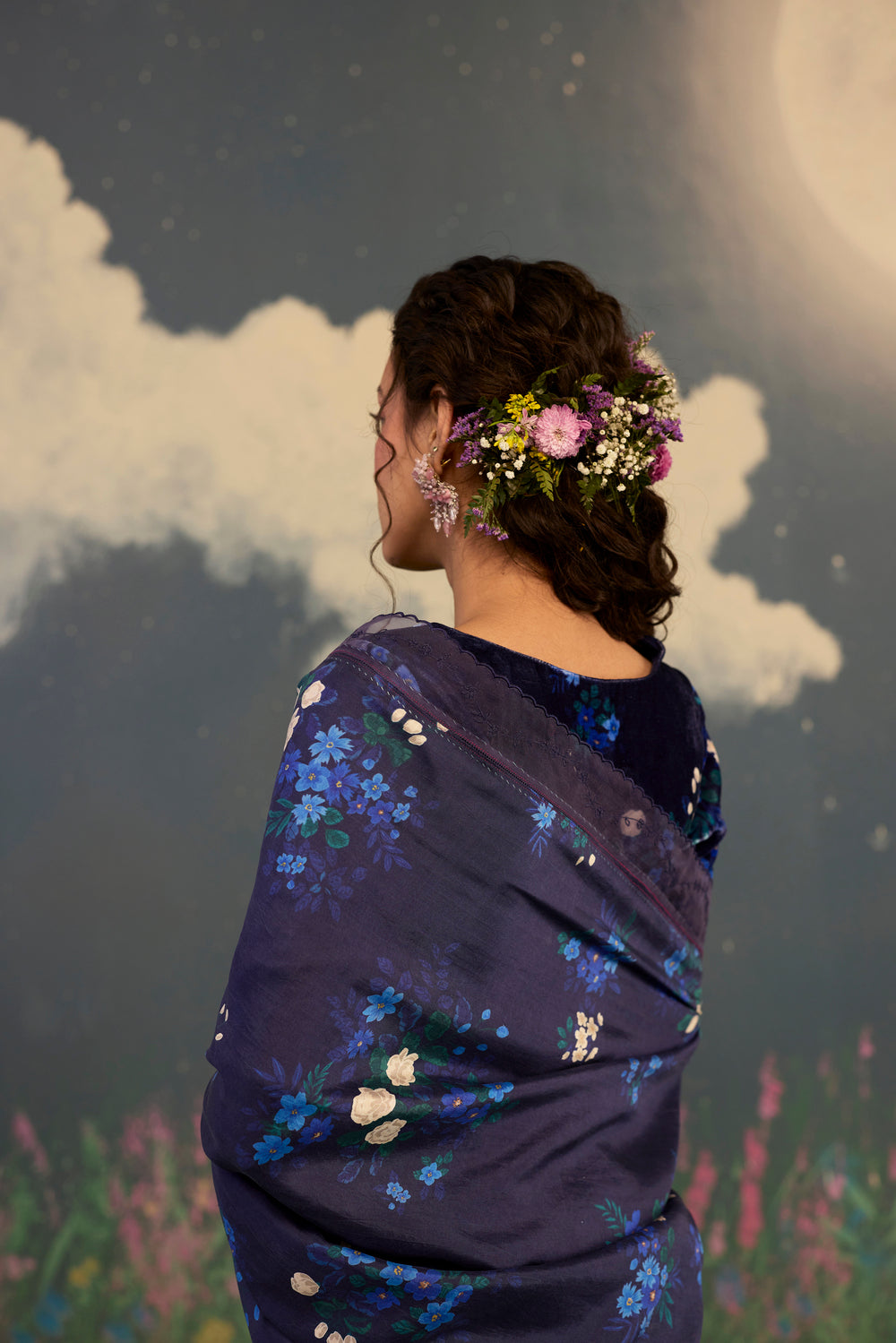 Blue Morning Glory Mulberry Silk Sari