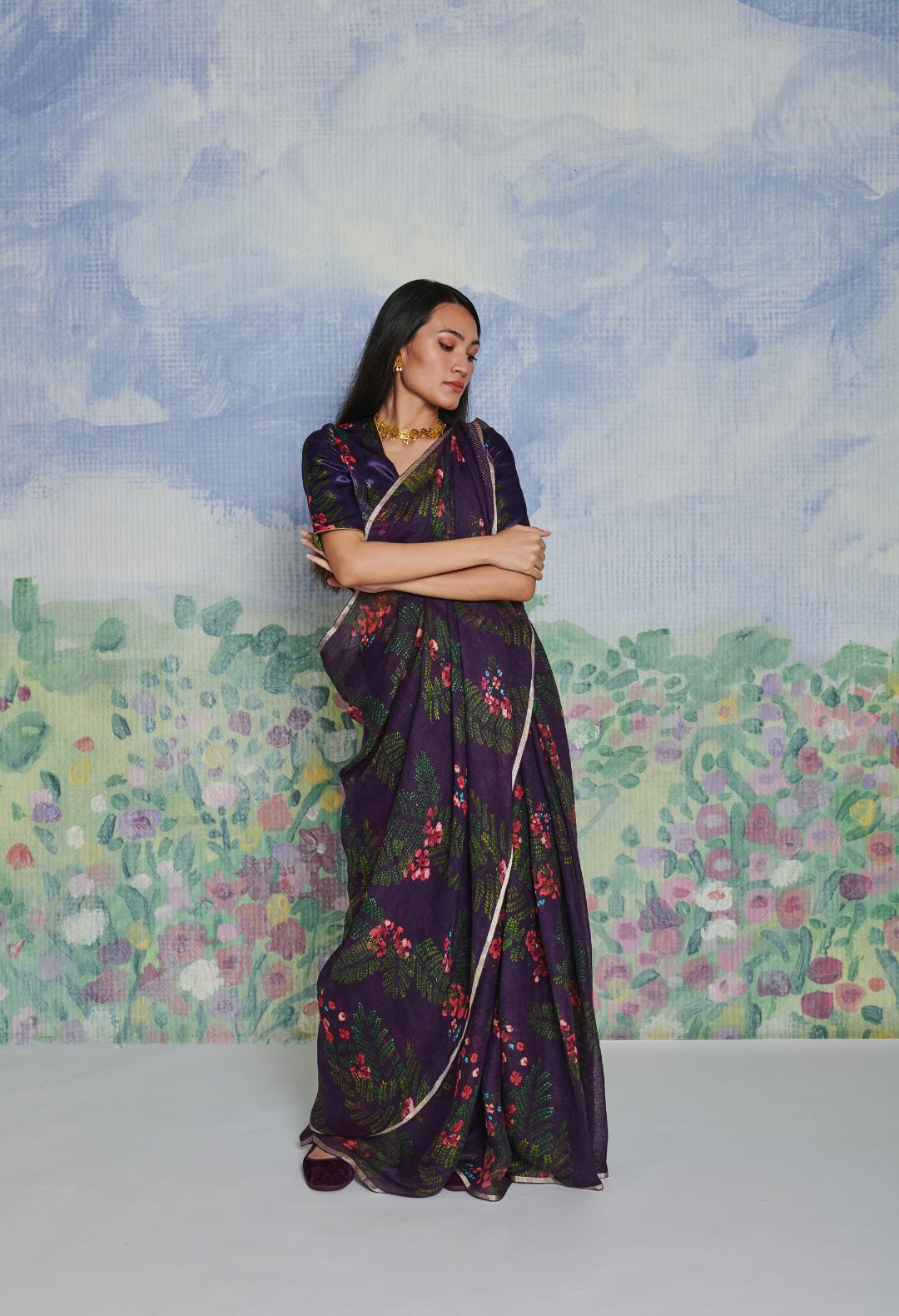 Gulmohar Jamuni Linen Sari