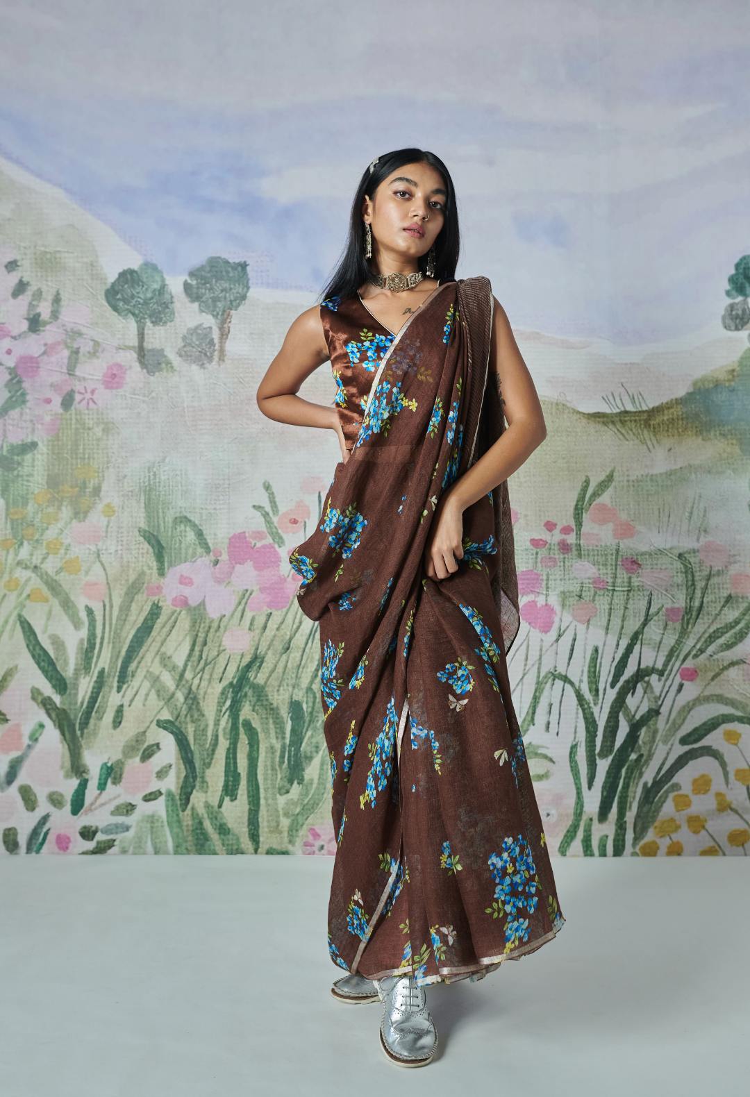 Forest Path Linen Sari